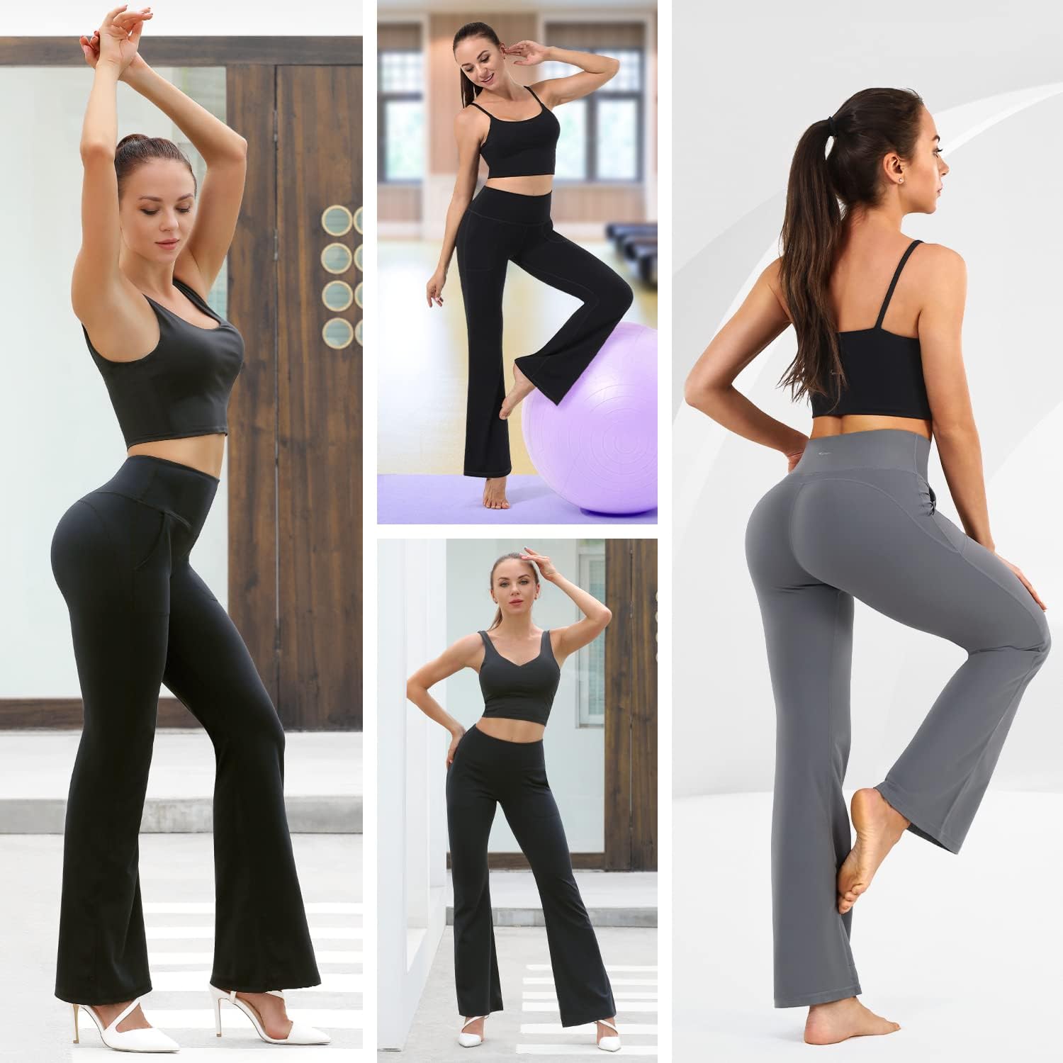 Sportneer Bootcut Yoga Pants with 3 Pockets for Women High Waist Flare Yoga Pants Womens Flare Leggings Work Dress Pants