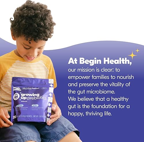 Miniatura 8 de Begin Health Growing Up Prebióticos para niños 28 paquetes  Suavizantes de heces en polvo soluble en prebióticos y suplemento digestivo para la