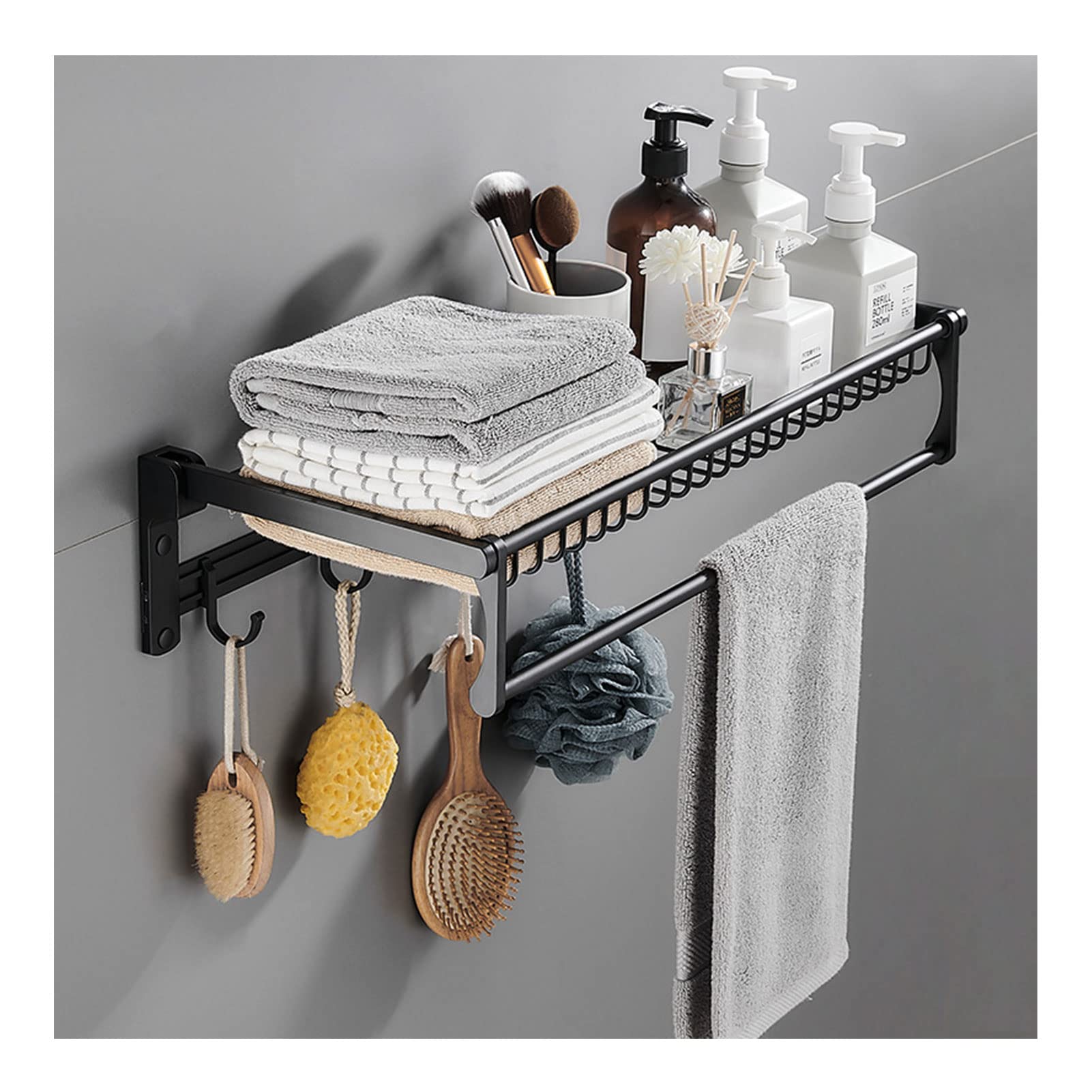 Toallero de pared de 60cm con estante flotante superior para solucionar la falta de espacio