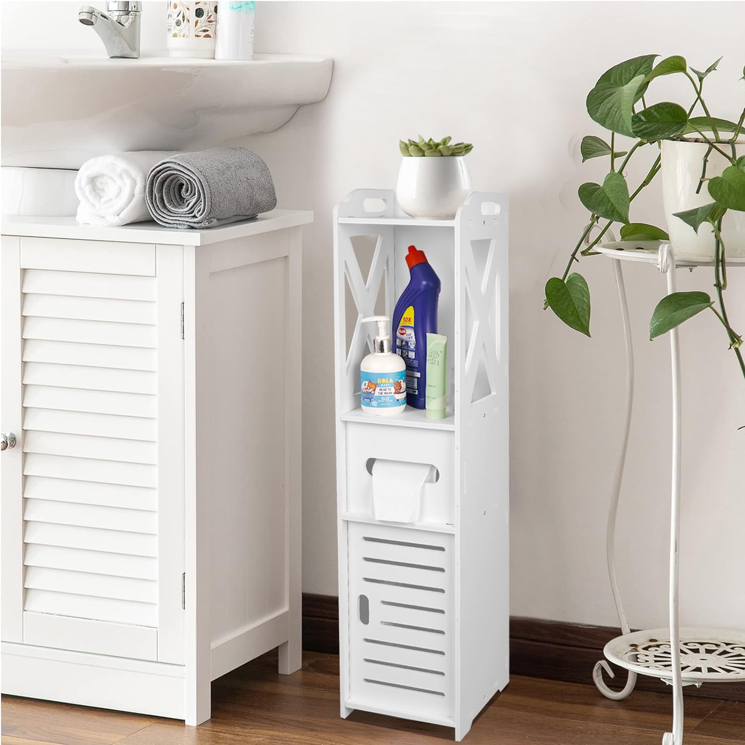 Naayaab Craft Bathroom Storage Cabinet With Toilet Paper Holder, Doors And Shelf, Multipurpose Corner Shelf For Office Living Room Kitchen Bathroom - Size (20 X 20.5 X 80 Cm) - White - Plastic (B08WJ27YJ3) Amazon Price History, Amazon Price Tracker
