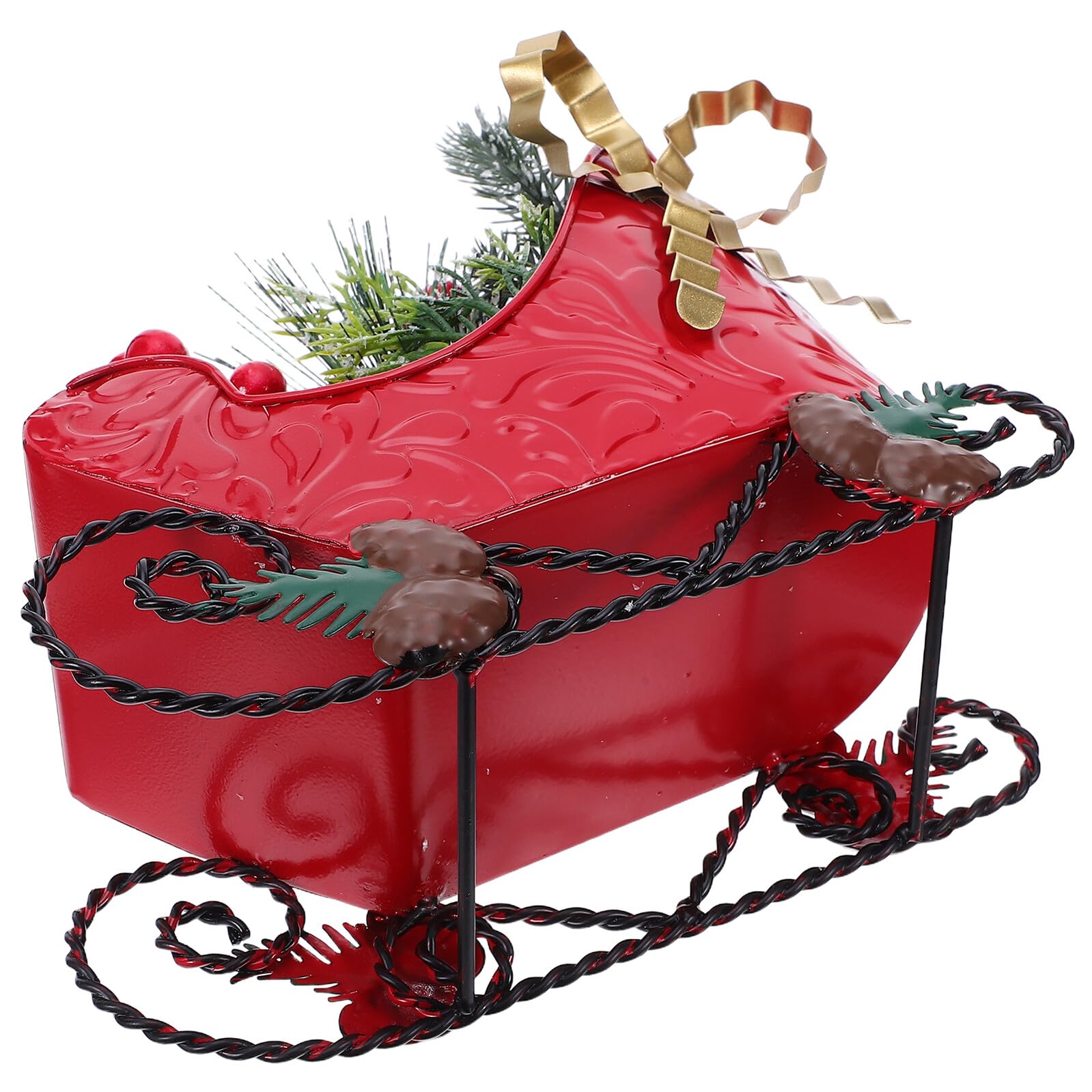 Ornement de traîneau de Noël rouge en fer forgé au design vintage et durable
