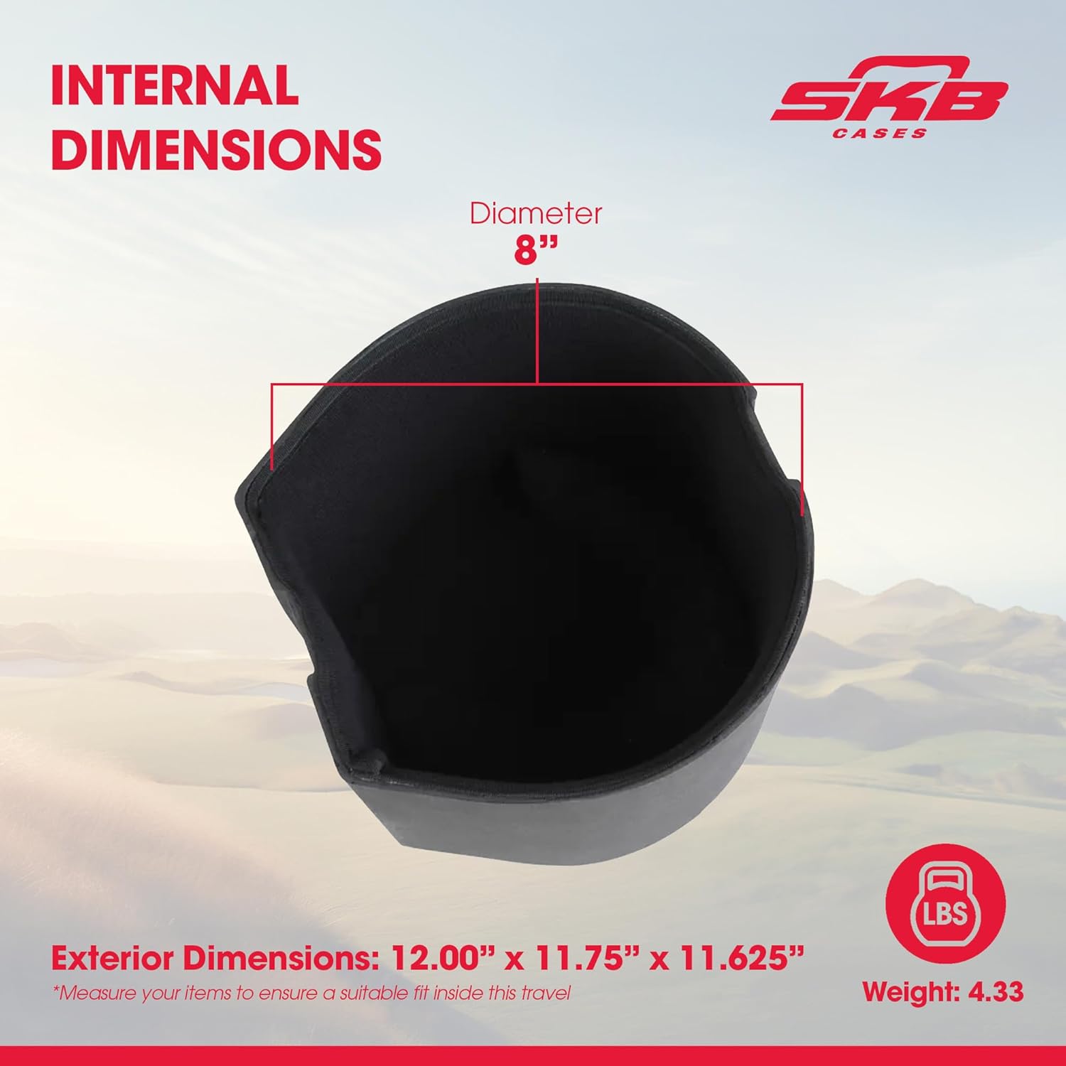 SKB 8" x 8" Tom Case with Padded Interior, D-Shaped Drum Design, and Molded in Feet for Upright Positioning and Stability, Black