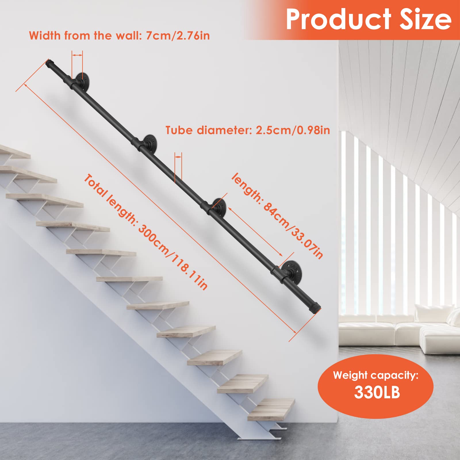 KOSIEJINN Handrail Stairs, Handrails for Stairs WallMount Indoor