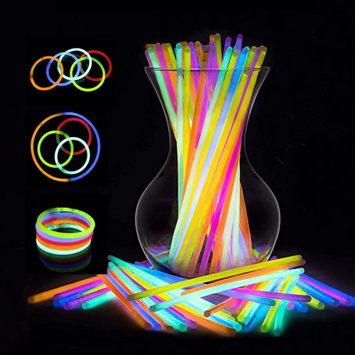 SAJANI Glow Stick Tubes, Glow Sticks Party Favors for Kids & Adults, Glowsticks with Connectors, Glowsticks Party Packs 7 Colors & Connectors for Glow Necklace, Flower Balls (100Pcs Glow Stick Tube)