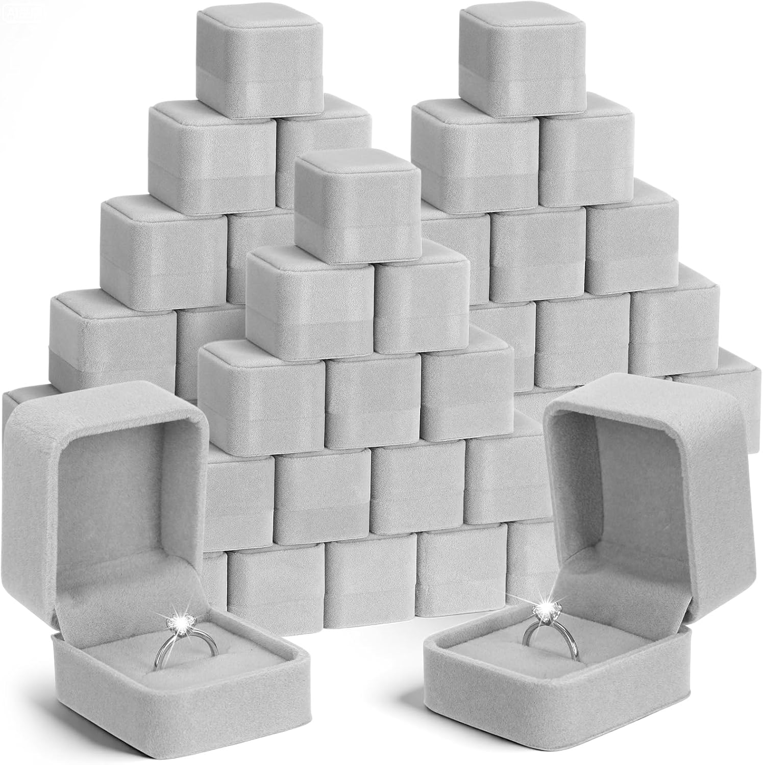 48 Pieces Velvet Ring Boxes Bulk for Jewelry Display Necklace Earring Jewelry organizer Boxes for Wedding Engagement Birthday Anniversary Proposal ()