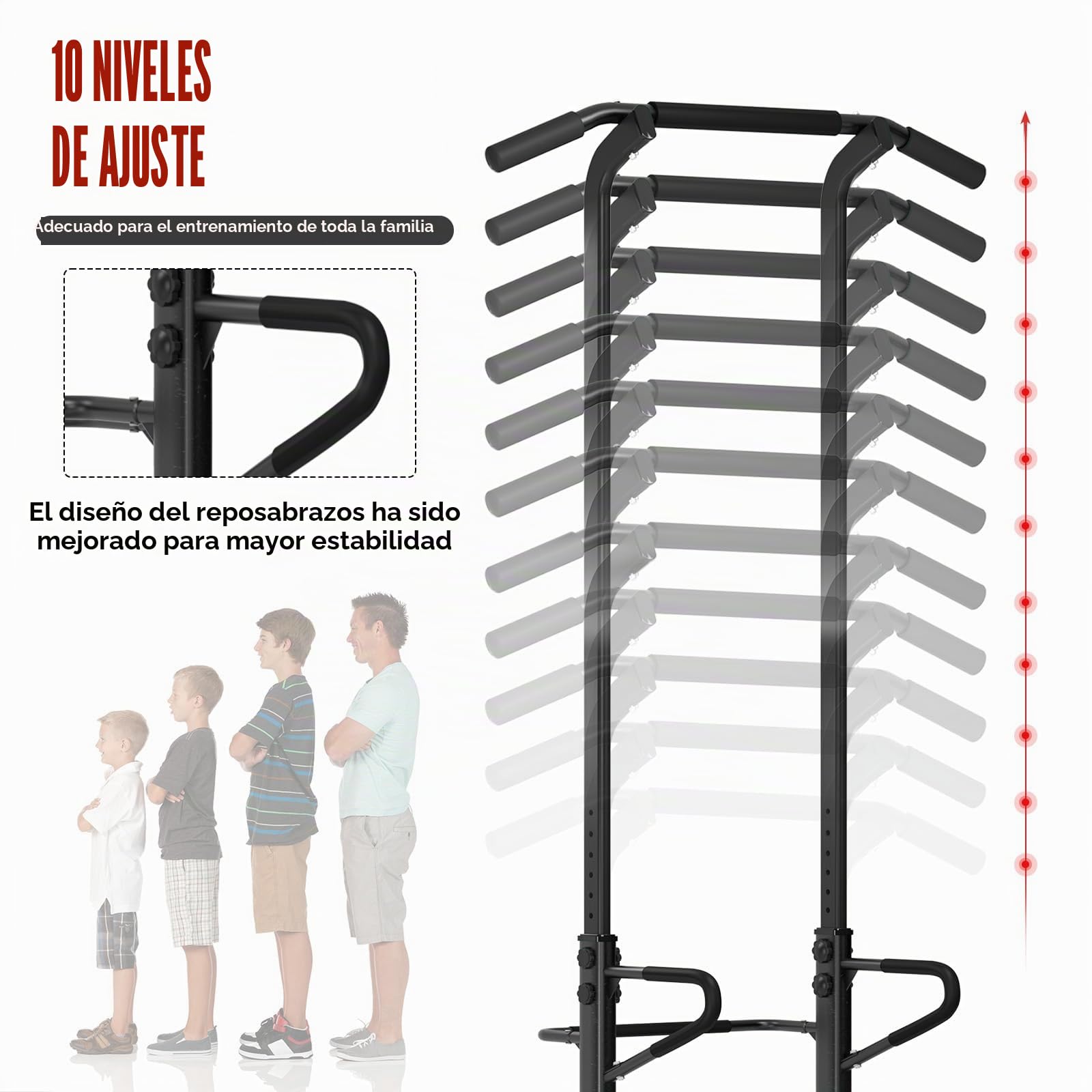 SogesPower Estación de musculación, Power Tower Dip Station Barra de dominadas para gimnasio en casa, Marco reforzado, con Altura ajustable