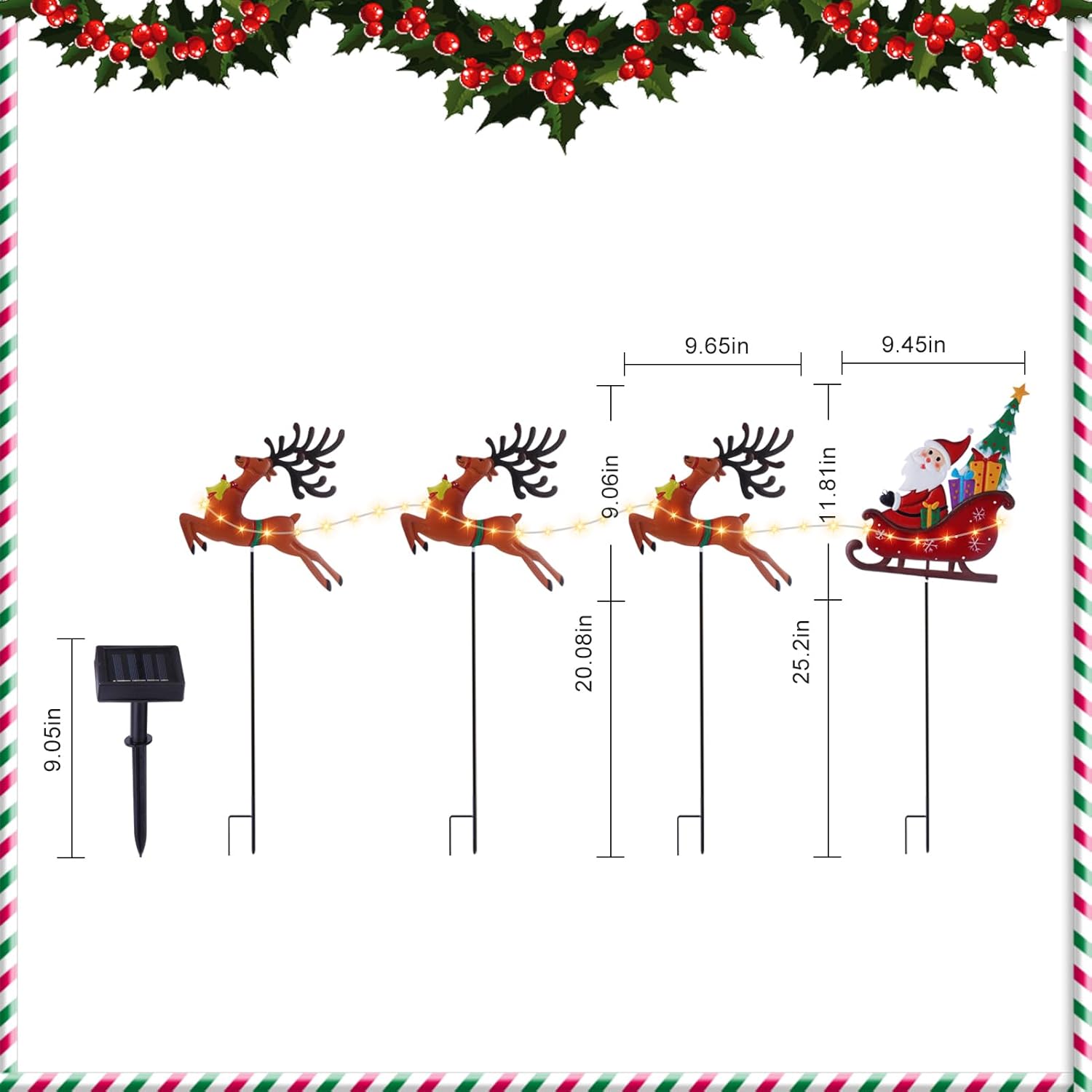 LIGHTSHINE Metal Solar Christmas Decorations with Led Fairy String Lights, Solar Landscape Pathway Stakes Lights, Outdoor Iron Christmas Lights Decor for Yard, Patio, Porch (Warm White) - Image 2