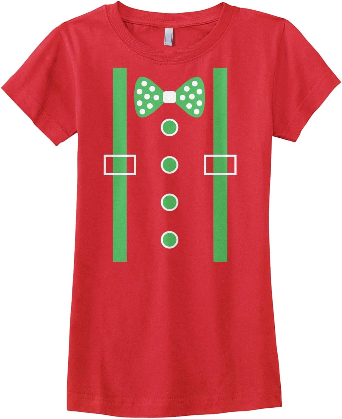Threadrock Big Girls' Green Tuxedo Bow Tie & Suspenders Fitted T-Shirt