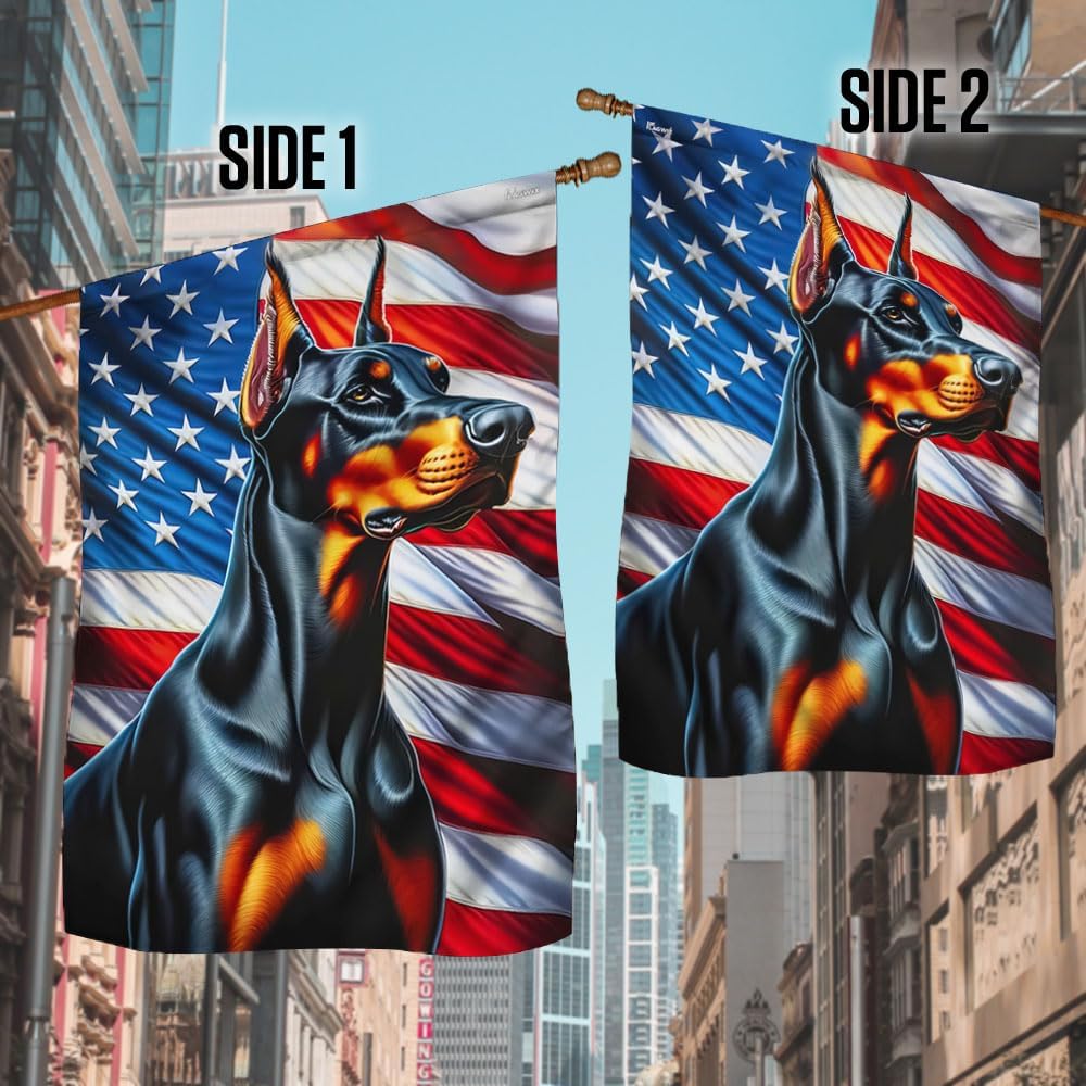 American Flag-Doberman Pinscher Dog American Flag TQN2668F, 3x5 ft. Flag-USA Flags Premium Polyester-Decorative Indoor Outdoor Flag