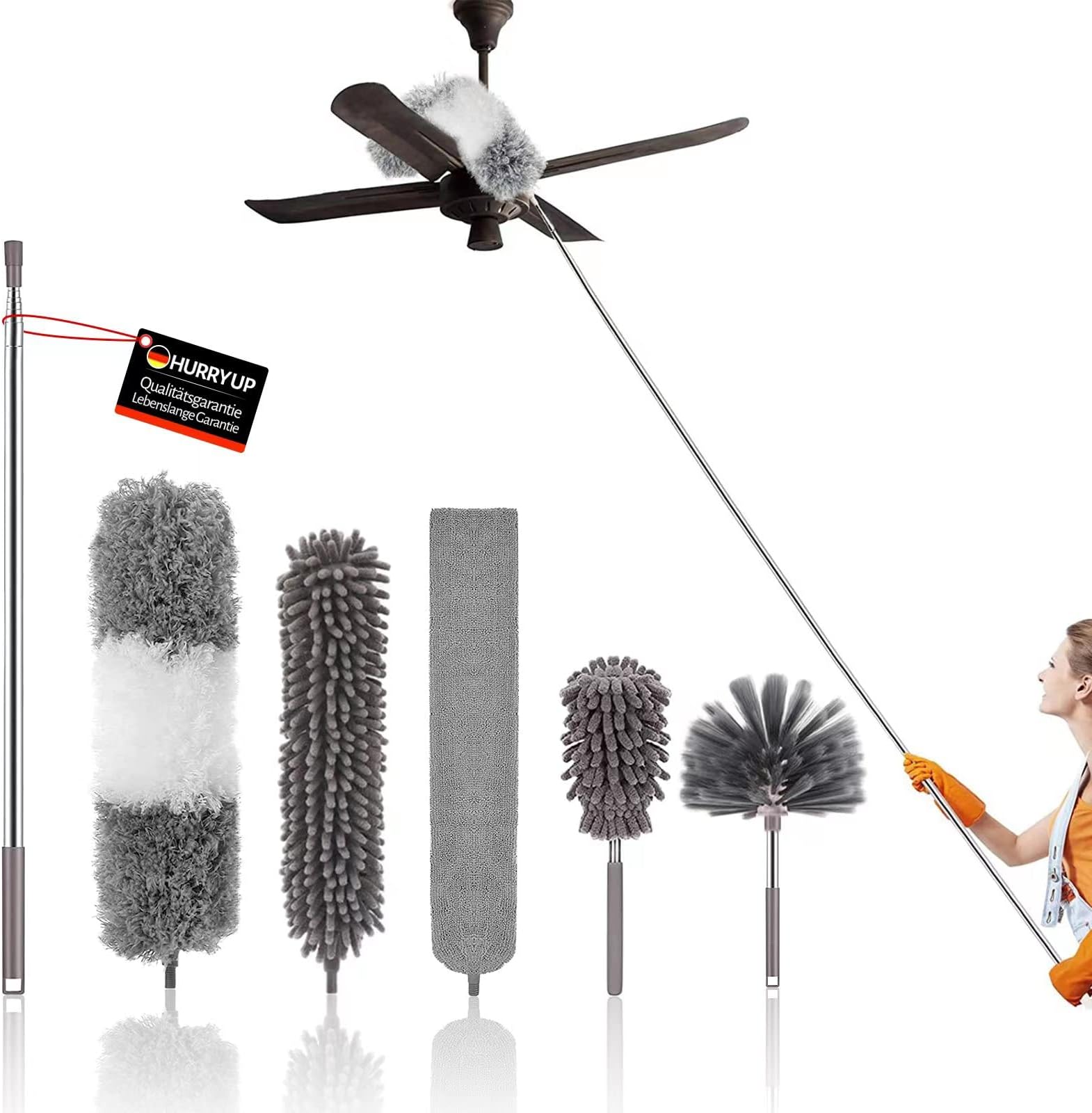 Kit Spolverino Telescopico 6 Pezzi - Asta Allungabile 250cm Per Soffitti E Angoli - Foto 5