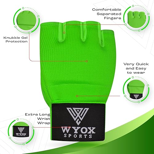 Miniatura 6 de WYOX - Vendas elásticas de boxeo con nudillos acolchados de gel en el interior, para proteger los puños, para mujeres y hombres, muñequeras para