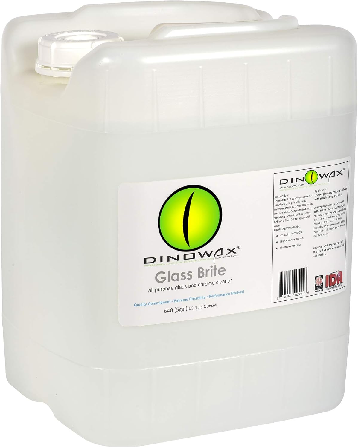 Dinowax- Glass Brite | Concentrated Auto Glass and Chrome Cleaner | For Detailing Windshields and Windows | Non-Streaking Concentrate | Professional Grade (640 Oz)