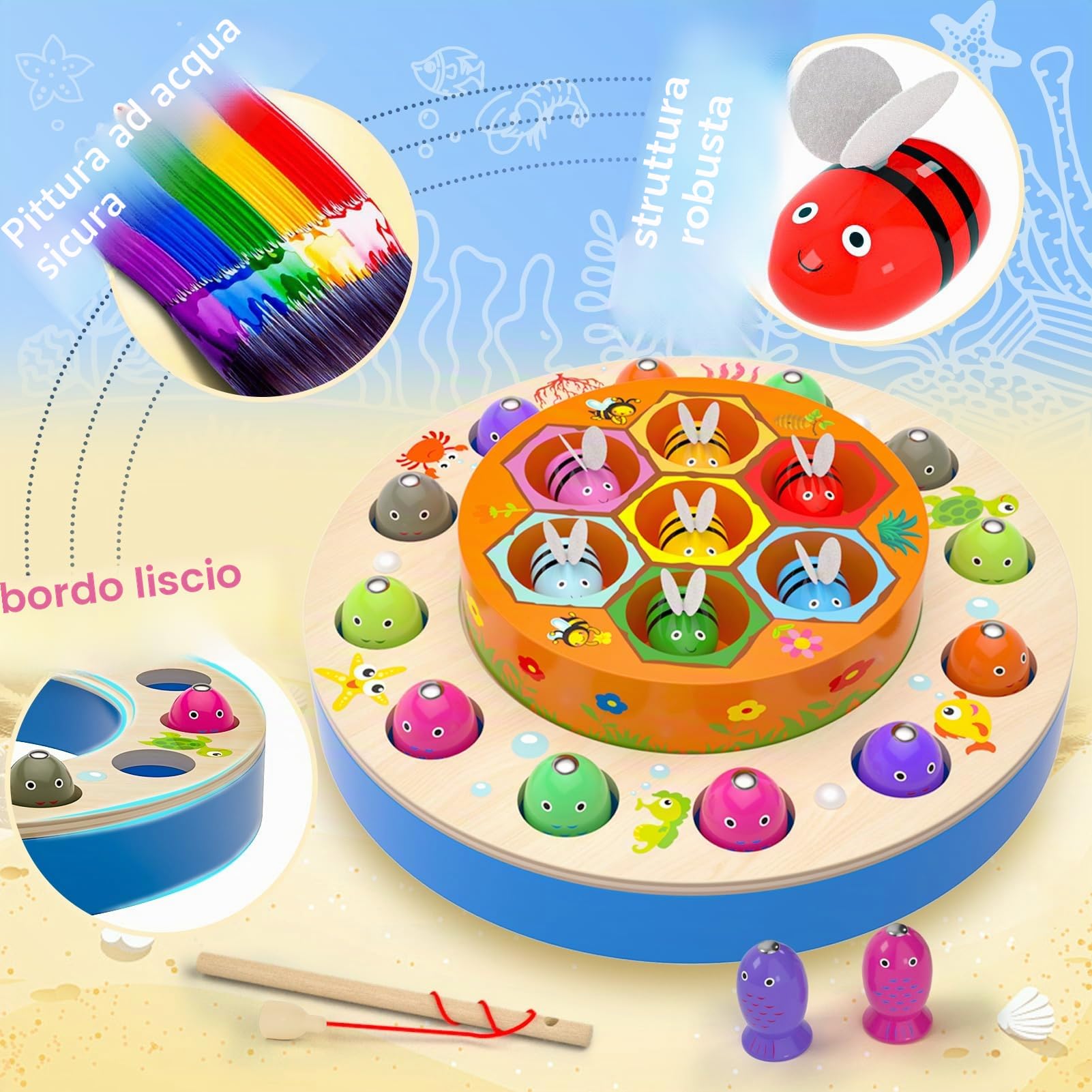 Uping Giochi Montessori Giocattolo di Legno Gioco di Pesca Magnetico Giochi Bambino 3 Anni e più Giocattoli Bambino Educativi Regalo Ragazzi Ragazze
