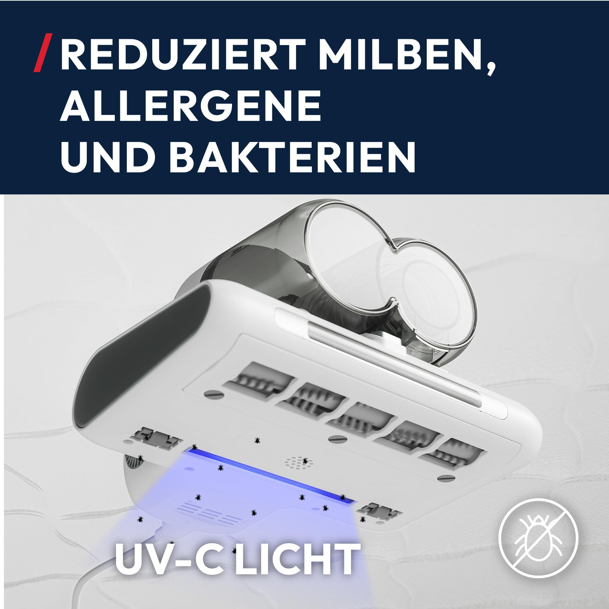 Hoover HMC5 Matratzen Handstaubsauger, 4 automatische Funktionen: Beat&Roll, Staubsaugen, UV-C-Licht, Trocknen, Entfernung von Staubmilben, Bakterien, Allergenen, Milbensauger für Matratzen [HMC510UV]