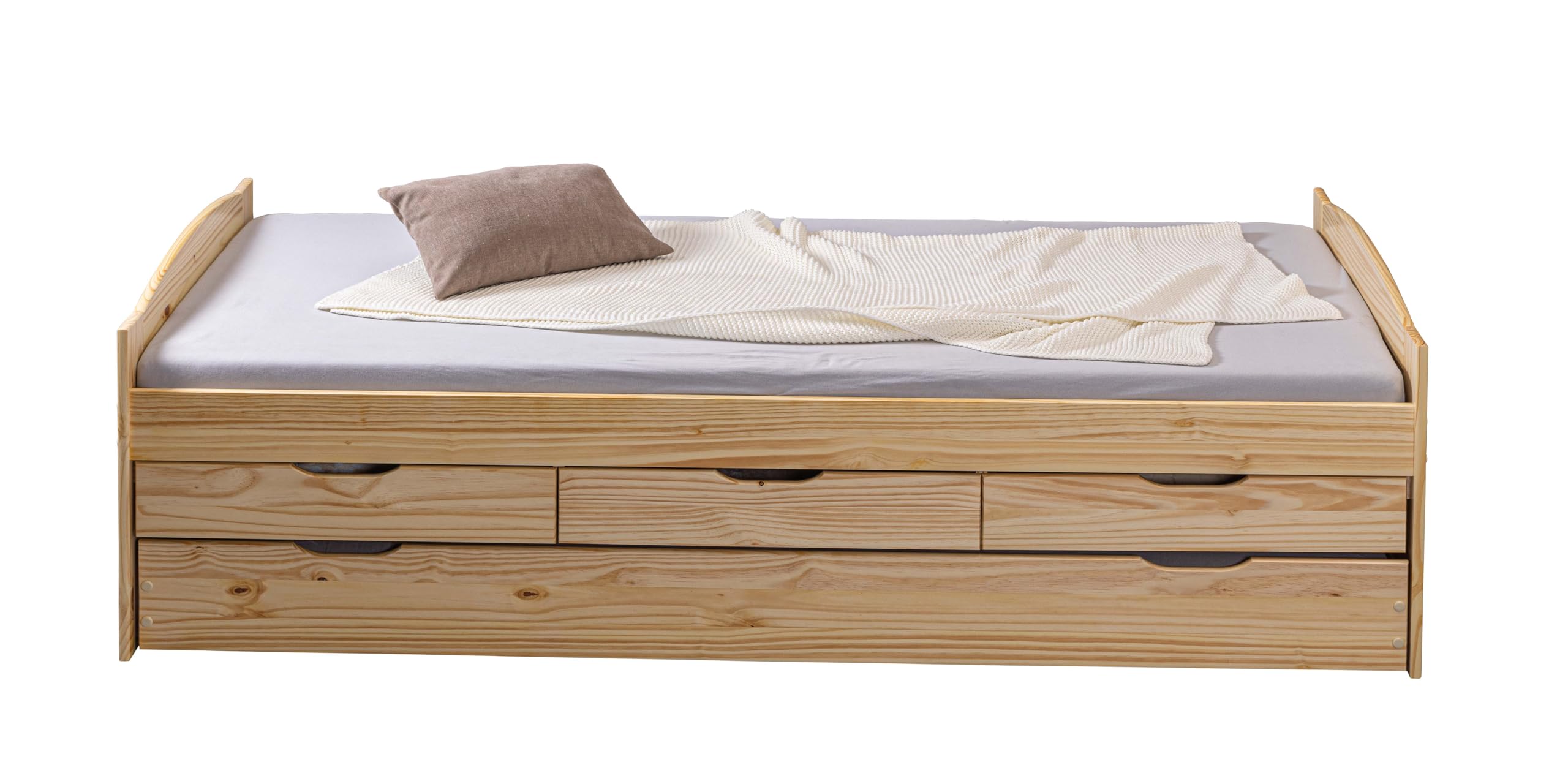 Inter Link Letto a scomparsa Letto con contenitore Letto a cassetti Panca letto 2 letti 90x200 cm 3 cassetti contenitore Legno massiccio Con rete a doghe Senza materasso Naturale Marinella 90x200 cm