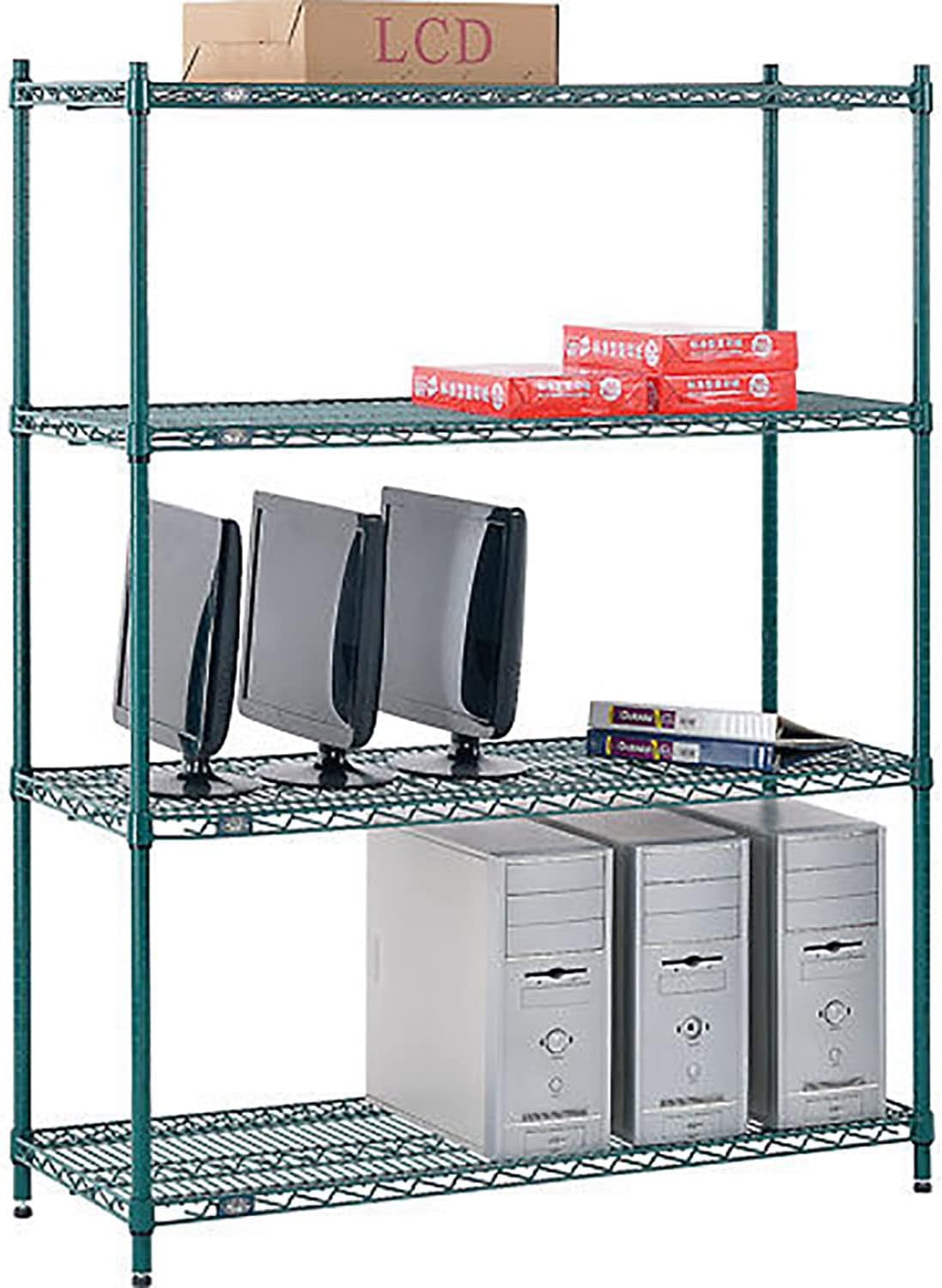 Nexel 4 Tier Wire Shelving Starter, 48W x 12" D x 54" H, Green Epoxy Finish
