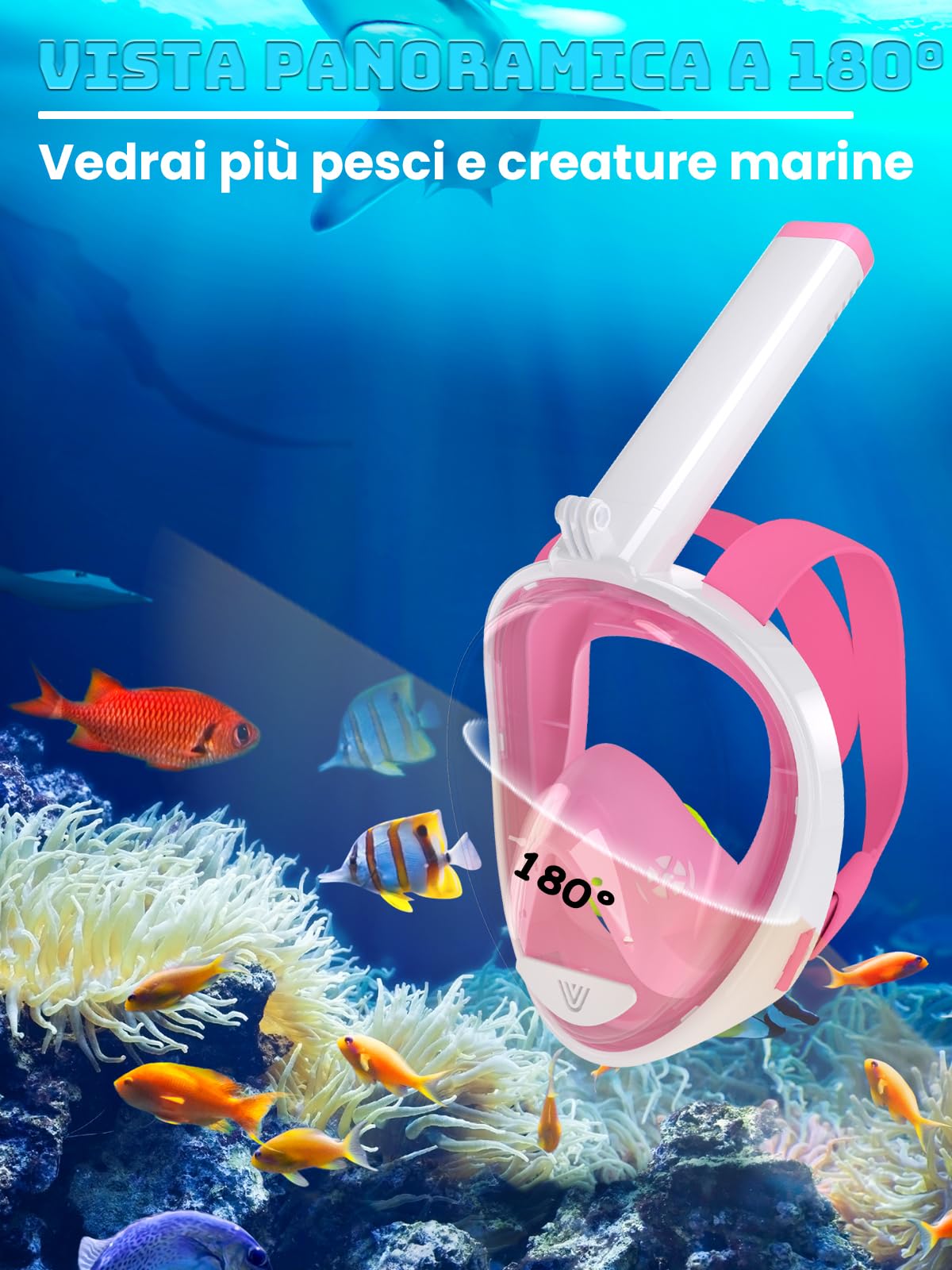 Vitare Maschera da Snorkeling per Adulti e Bambini, Maschera Subacquea Integrale Tecnologia Antiappannamento, Maschera da Mare con Supporto per Fotocamera, Maschera da Sub per Immersioni