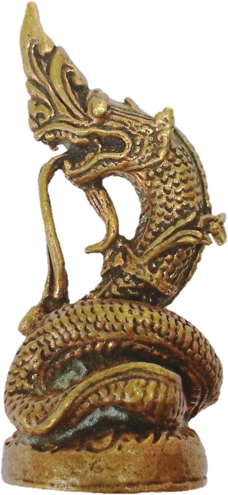 Thai Amulet Necklace King of Nagas, Great Naga, Serpent, Phaya Naga, Naga Fireball, Wealth Rich Lucky Charm Thai Amulet Pendant, Brass Size 3.2 x 1.3 cm