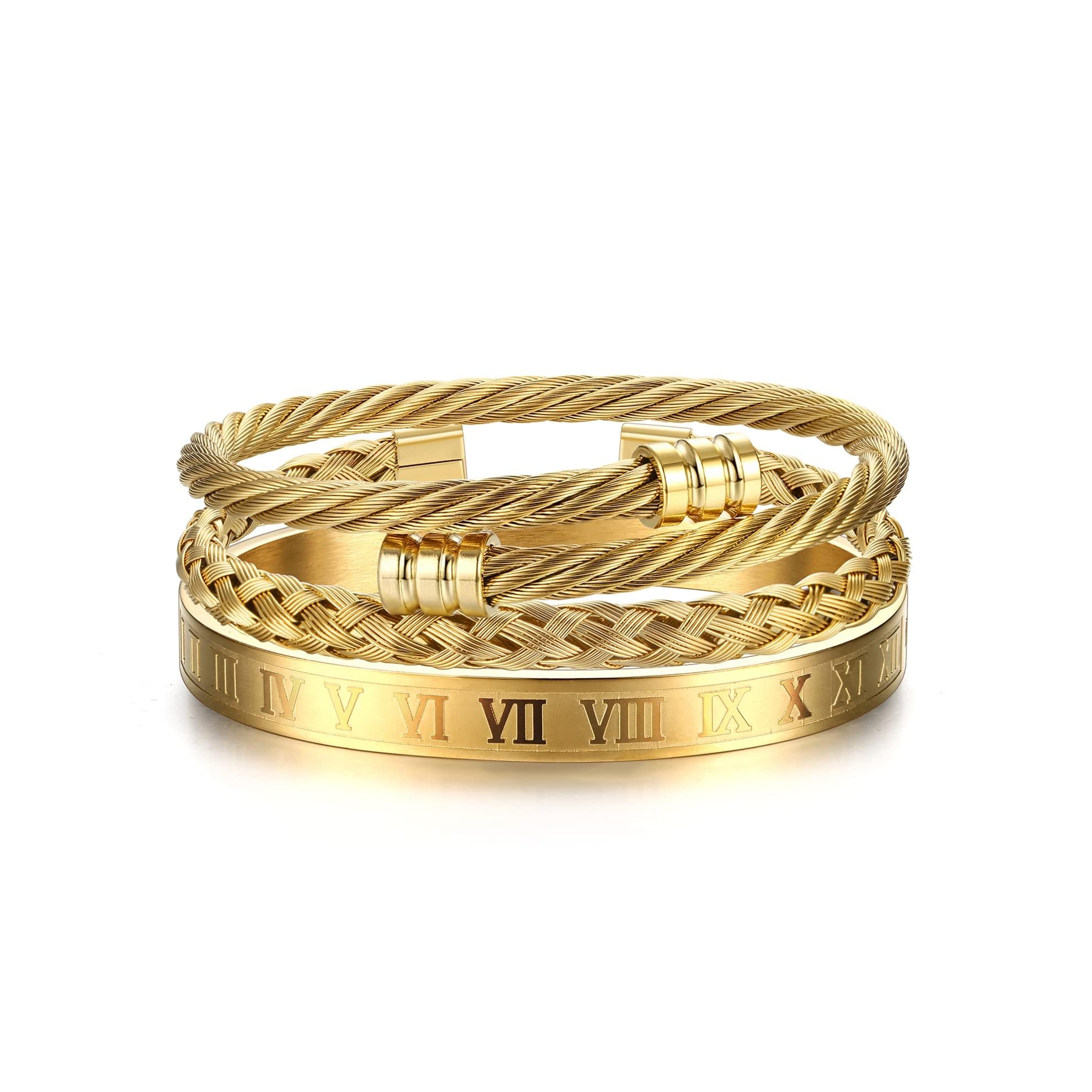 Besteel3pcs Stainless Steel Bracelets For Men Roman Numeral Bangle