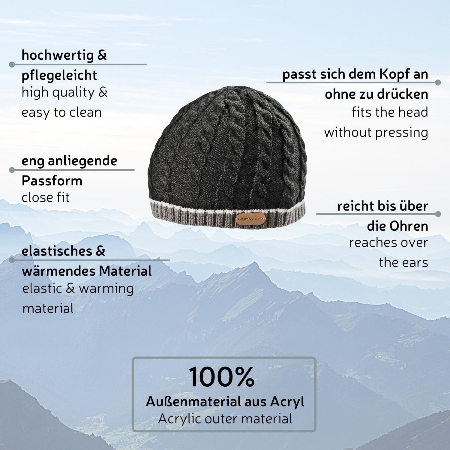Black Crevice Berretto da Uomo dal Design a Righe I Berretto a Maglia in Taglia Unica
