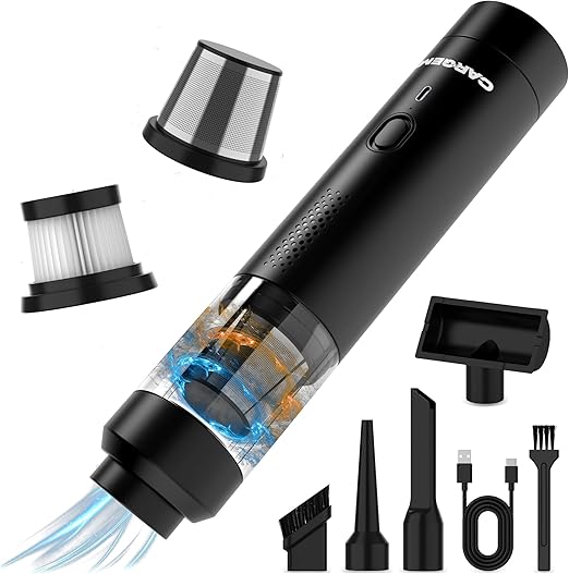 Car Vacuum Portable Cordless - Handheld Vacuum - 15000PA Powerful Suction - Air Duster- 2 in 1 Blow & Suction - 4 Attachments & Dual Filters - Cordless Vacuum Cleaner for Car, Home & Office