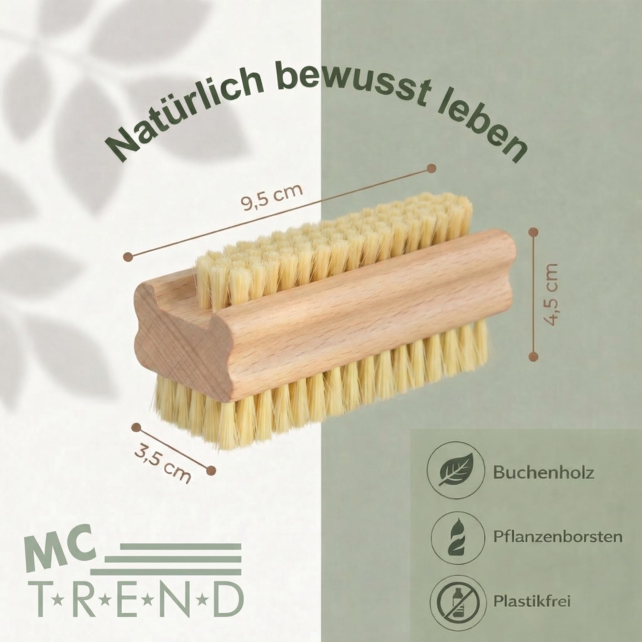 MC-Trend - Set di 3 spazzole per unghie e mani in legno, con setole naturali dure e morbide, senza plastica e vegano, Made in Germany