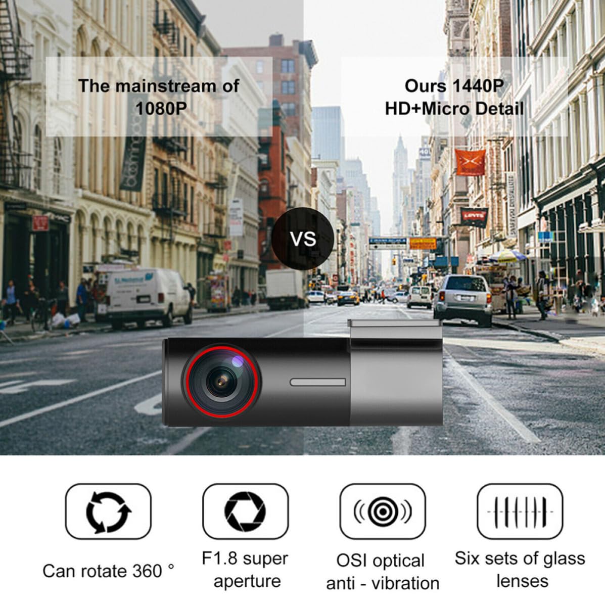 Registratore di Guida Doppia Camera 12mp 1296p Wifi Nero