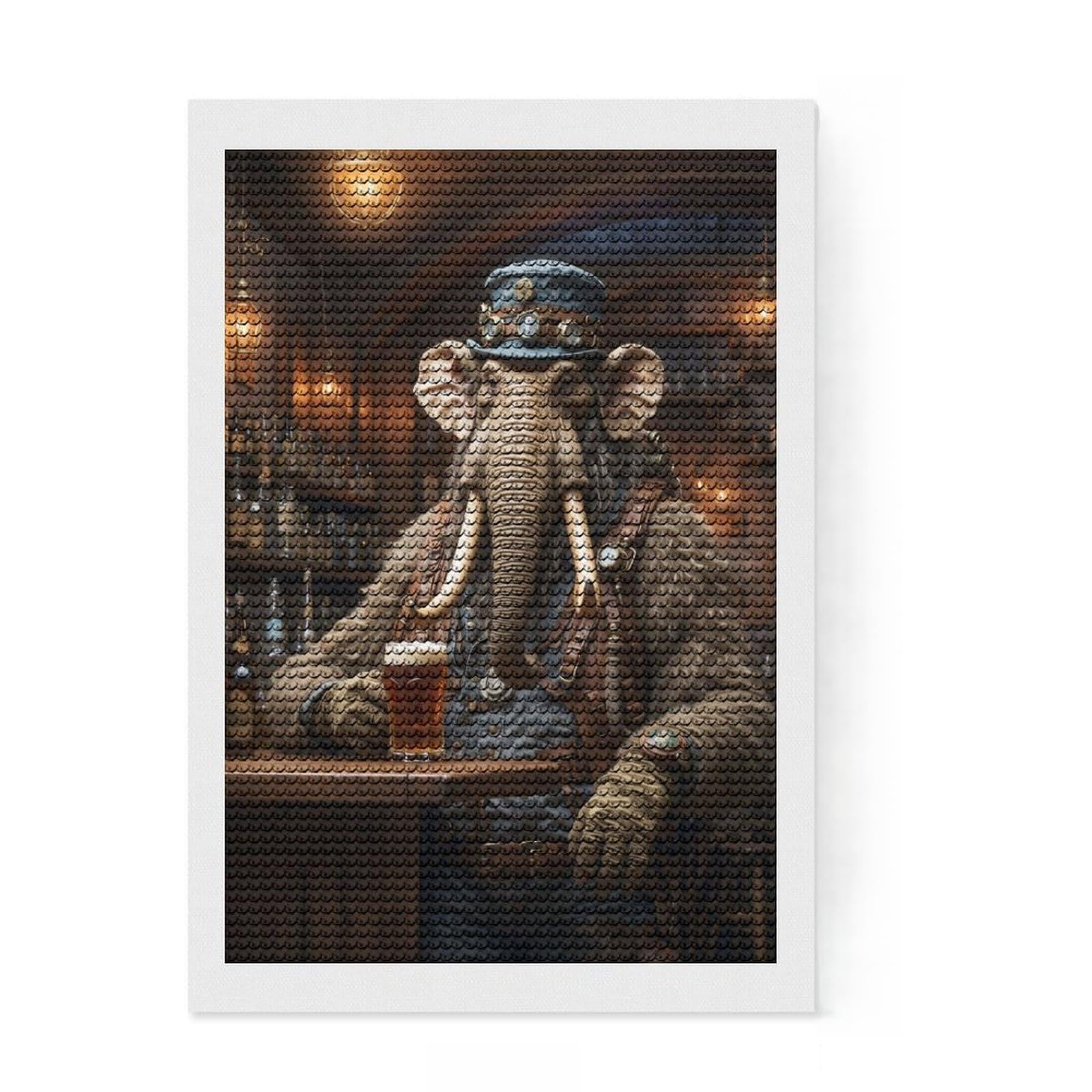Junmoney Steampunk Beer Mammoth Full Drill Diamond Painting Kit 8"x12", for Adults, Mindful Craft Activity, Bedroom Decor, Festive Craft Gift