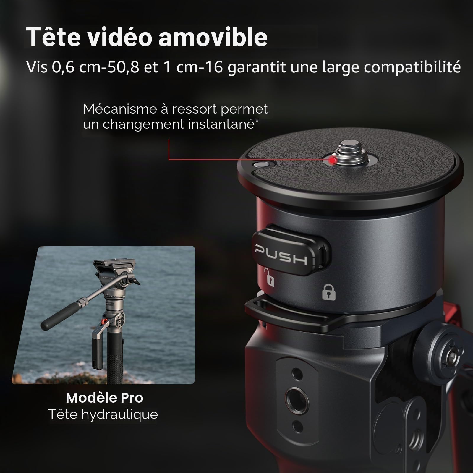 SMALLRIG 175cm Trépied Carbone Monopode Tête Fluide 1 Bouton 5kg - 5565 | Fibre carbone, Levage verrouillage 1 bouton, Tête fluide, pour DJI RS, MFT 501L