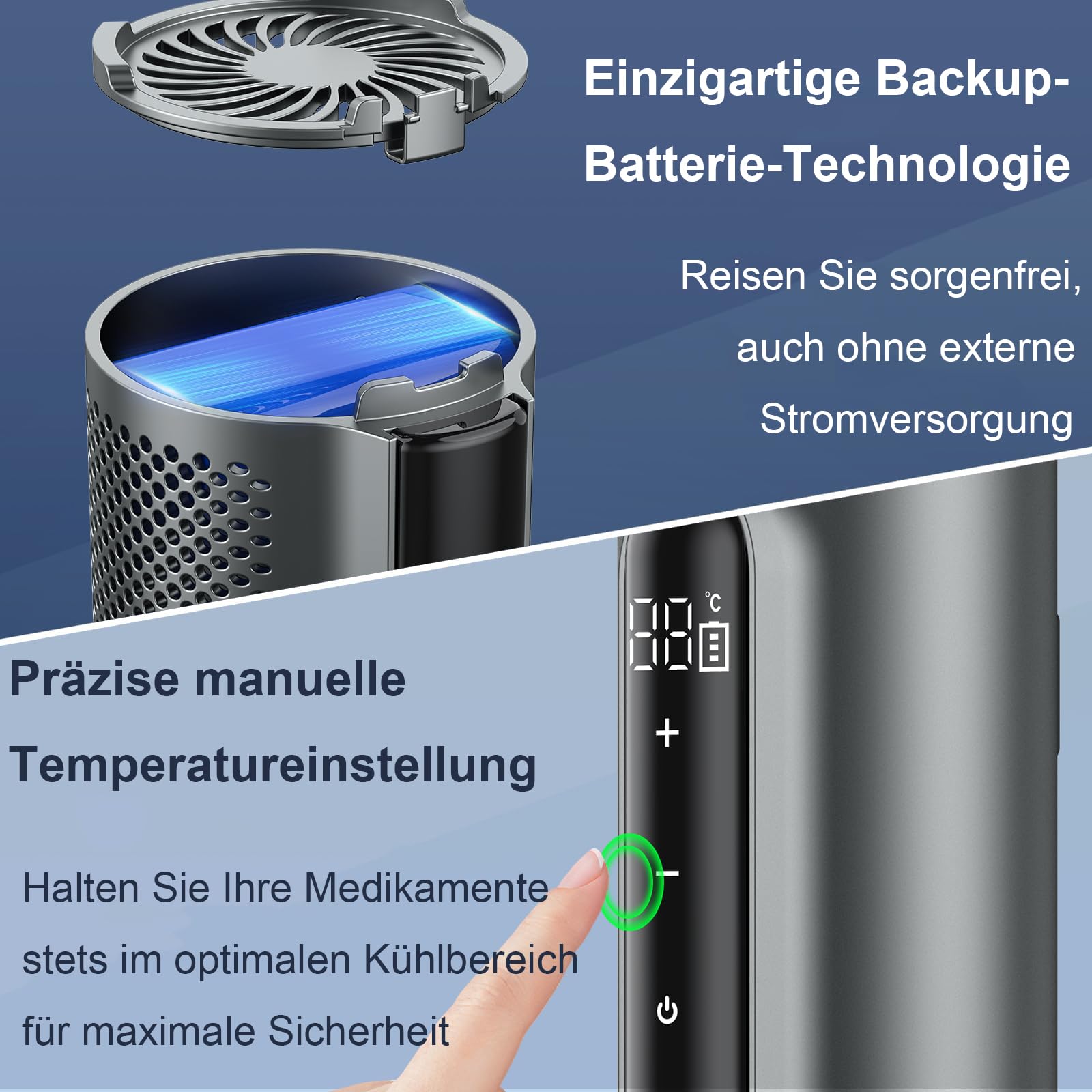 Upgraded Insulin Kuehltasche Pen Cooler Travel Case mit Backup Batterien 72+ Stunden Power via USB Platz fuer 7 Insulin Pens Isolierte Diabetiker Medikamenten Kuehler TSA Approved (3 Batterien)