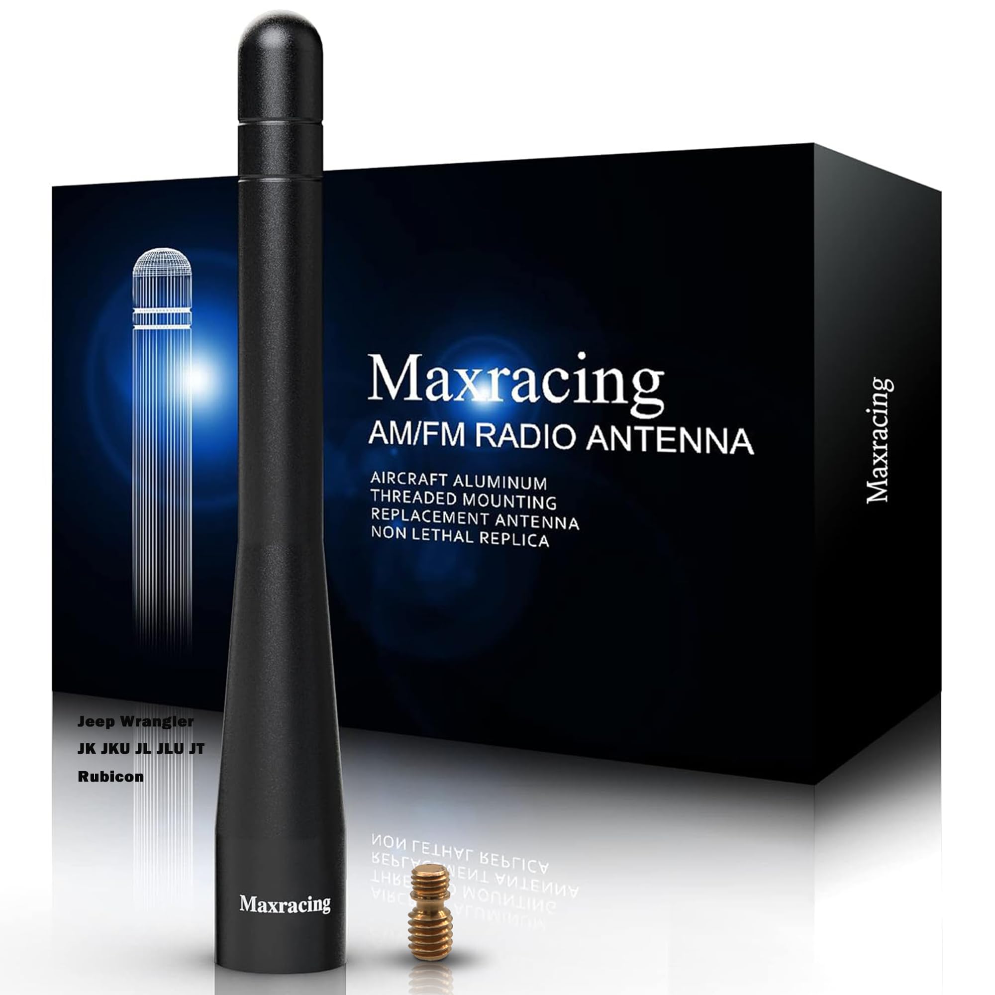 MAXRACING Short Truck Antenna Compatible with 2007-2025 Jeep Wrangler JK JKU JL JLU JT Rubicon Sahara/Carwash Safe/Aluminum Replacement Antenna