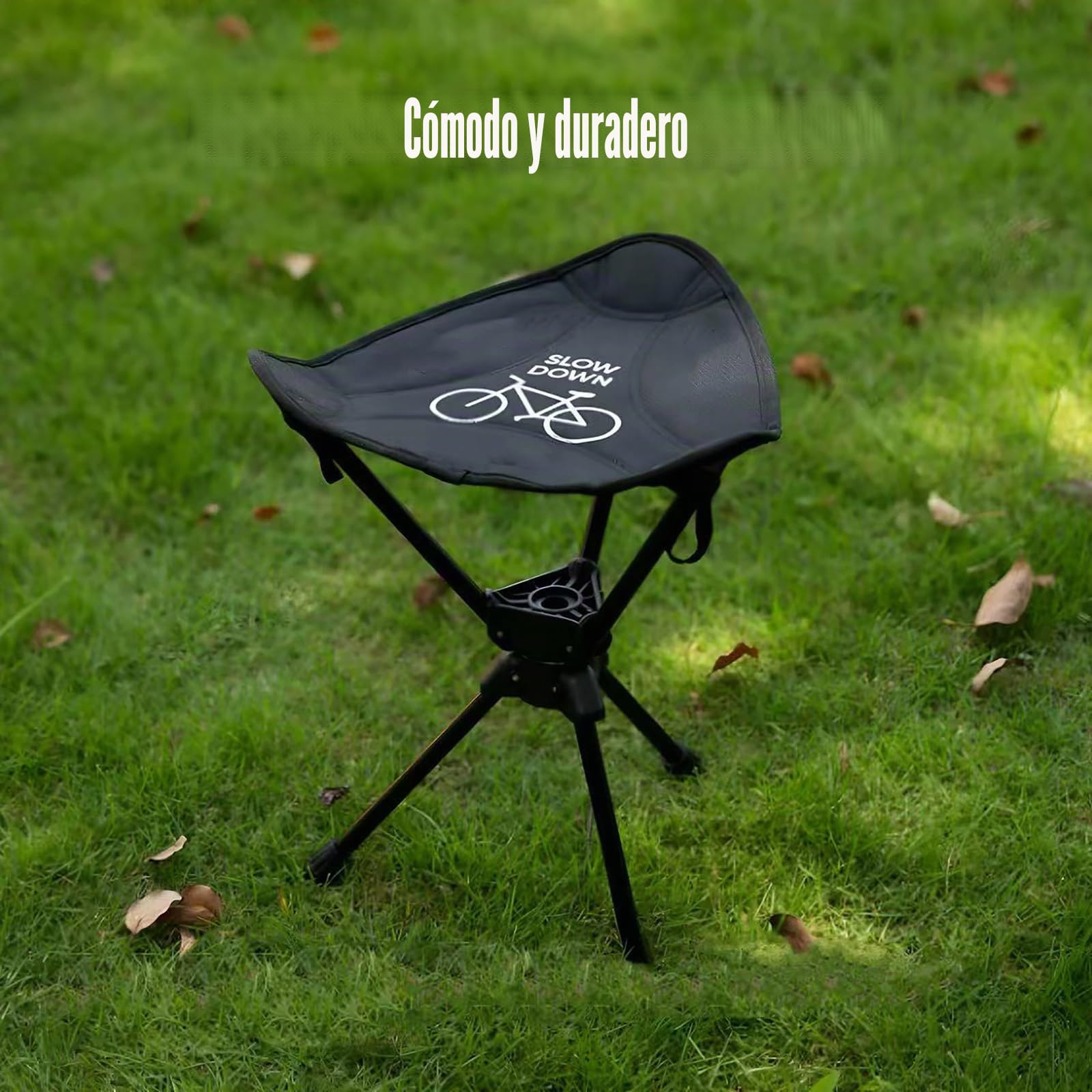 NEWFUN Taburete Plegable Camping Fácilmente Plegable para un Transporte Cómodo. Ideal para Acampar, Cazar, Hacer Senderismo y Pescar. Color Negro. Capacidad de Peso: 100 Kilogramos.