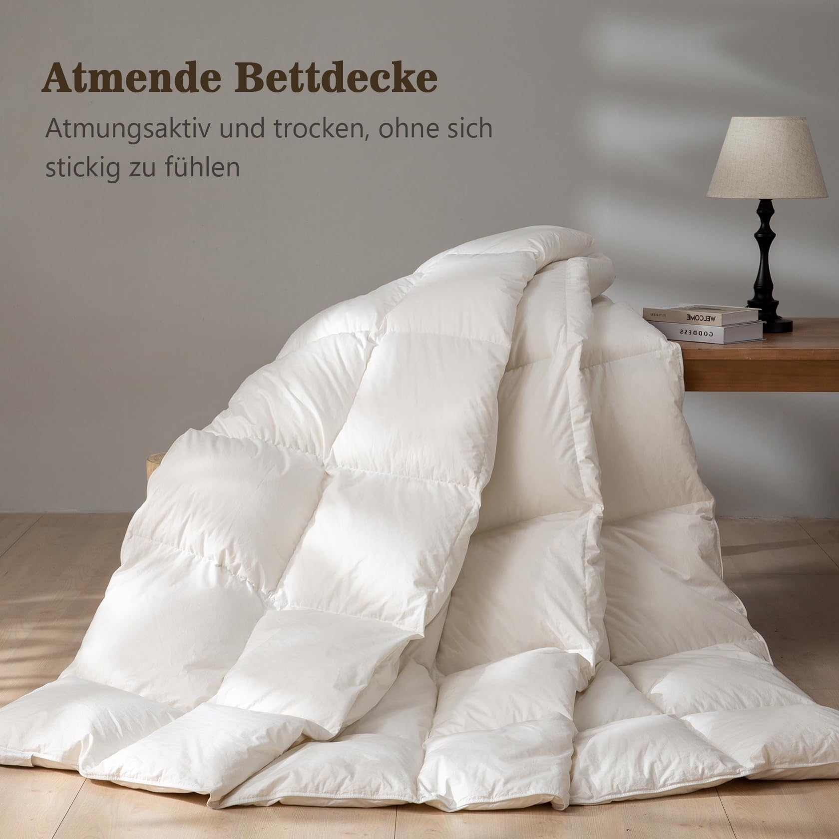 BPC Leichte Daunendecke 220x240, Sommer Bettdecke | 100% Bio-Baumwolle, Weich Federn Daunen Füllung, Öko-Tex und RDS Zertifiziert Steppdecke, 220x240 cm, Elfenbeinweiß