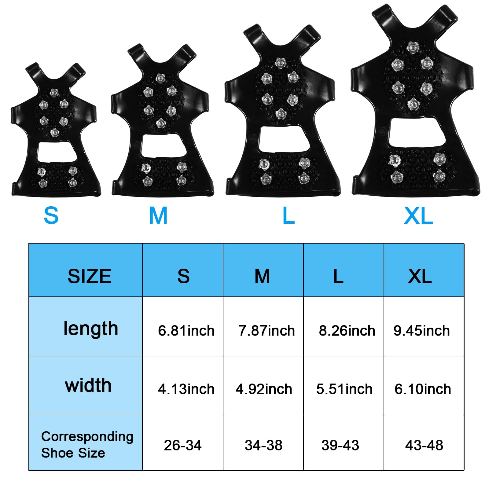 Liliful 2 Pairs 10 Spikes Crampons Ice Cleats Grips Spikes for Shoes Boots Silicone Stainless Steel Traction Cleats for Ice Snow, Winter Hiking Climbing(Small)