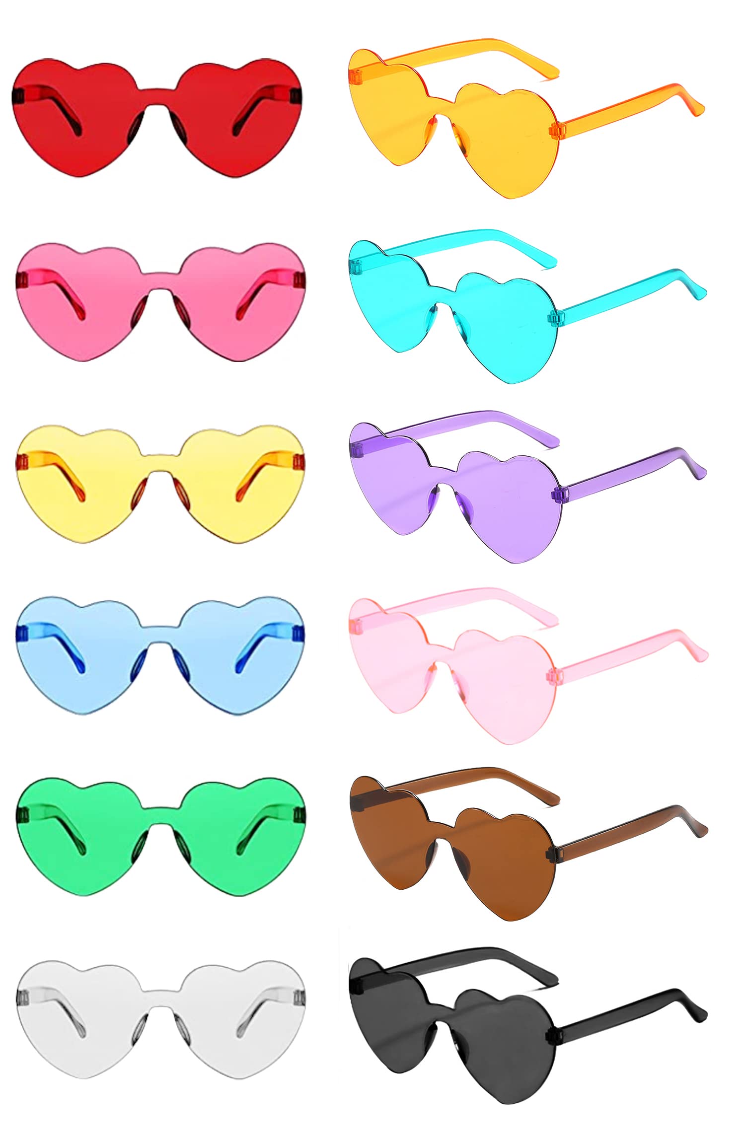 Pibupibu12 Pack Heart Shaped Sunglasses for Women Colorful Rimless Sunglasses Transparent Bachelorette Party Favors