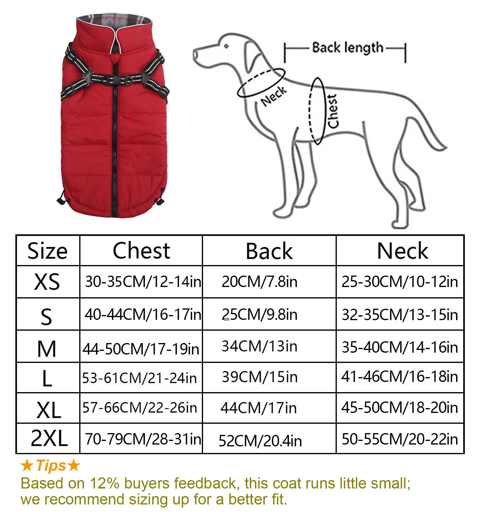 Abrigos y Chaquetas cálidos para Perros con arnés,Chaleco Reflectante Impermeable para Perros Mascotas, Ropa de Invierno para Perros con Correa en el Pecho,para Perros pequeños y medianos-Rojo-XL