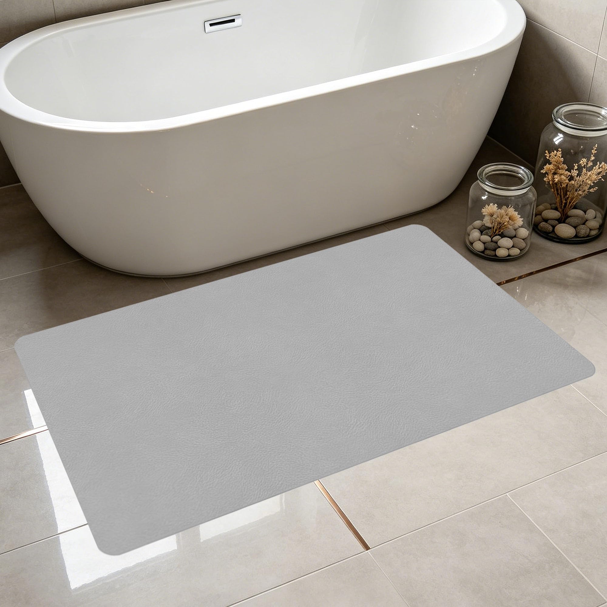 Alfombra Baño Diatomita 85 x 160 cm Rápido Secado Alfombrilla de Ducha Antideslizante Higiénico y Funcional para Ducha, Baño y Cocina, Gris Claro