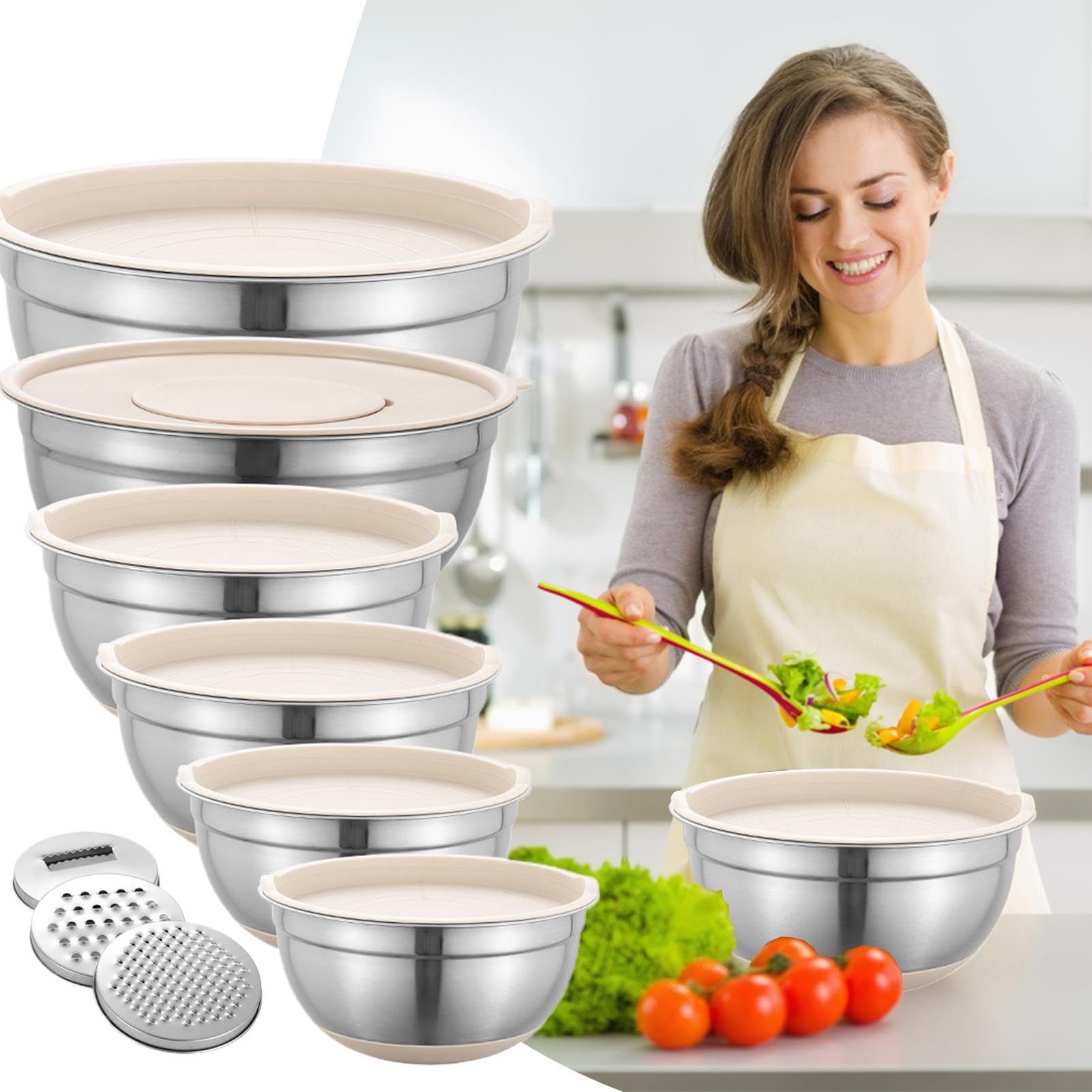 Miski, zestaw misek, miski do pieczenia, zestaw misek ze stali nierdzewnej | miski do sałatek z pokrywką, miski ze stali nierdzewnej, zestaw misek kuchennych, miski do gotowania