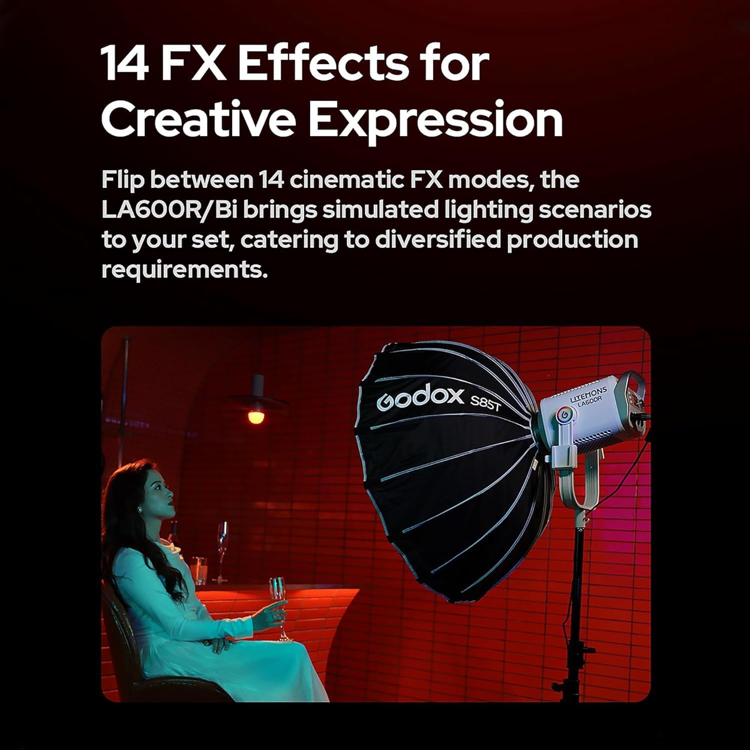 Godox Litemons LA600R RGB LED Video Light with Carry Bag,600W 141,000Lux@1M Studio Light,1800K-10000K Bowens Mount Continuous Lights with 14 FX Effects,App Control,NFC Connection (White)