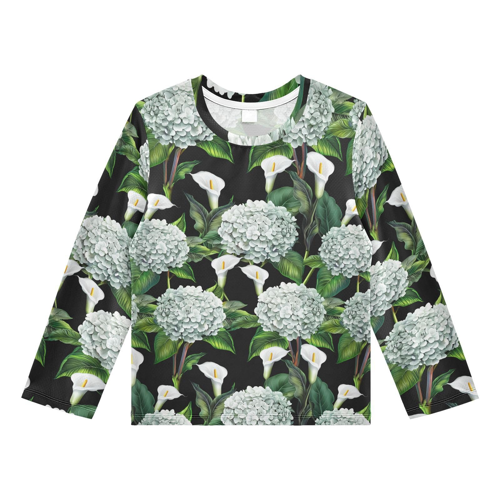 Calla Hydrangea Black Boy's Rash Guard Swim Shirt Long Sleeve Sun Shirt for Kids Toddlers UPF50+ 3T