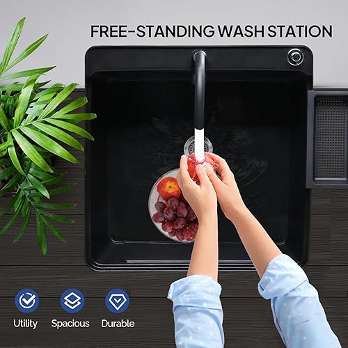 Vista 21 de VINGLI - Fregadero para lavadero, fregadero independiente con grifo de acero inoxidable