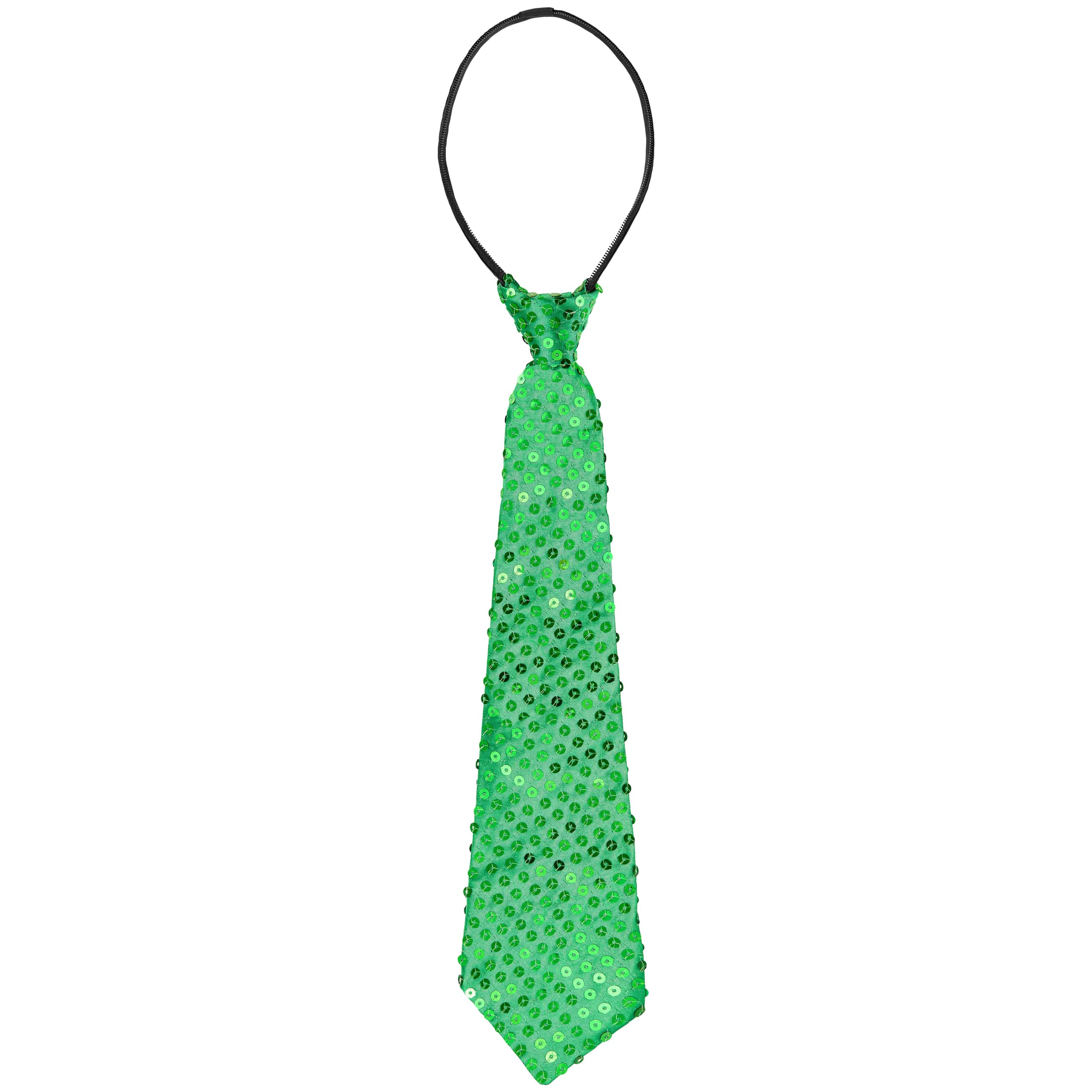 Balinco Party Tie, Sequin Tie, Glittering Ties, Men's Ties with Elastic, Pre-Tied, Stag Night Man Carnival, Fancy Dress, Halloween, Green, One Size