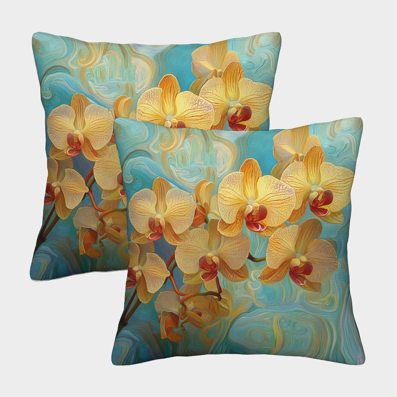 kaiyun 2 Pack Oil Painting Style,Orchid Pillow Case Home Decoration Sofa Cushion Cover 50x50cm
