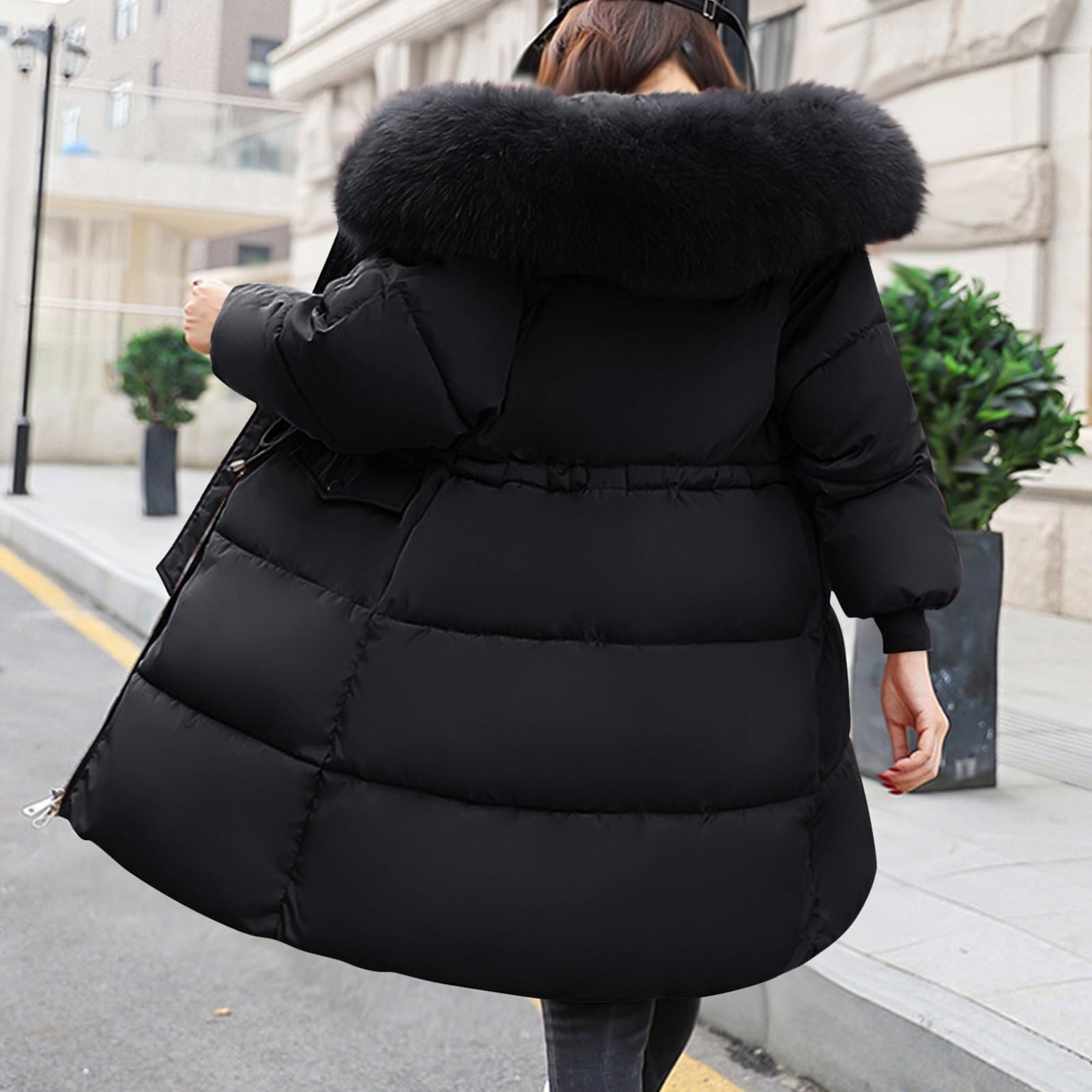 Doudoune d'hiver mi-longue pour femme avec capuche en fourrure - Grande taille - Trench à manches longues - Chaud - Pour l'extérieur