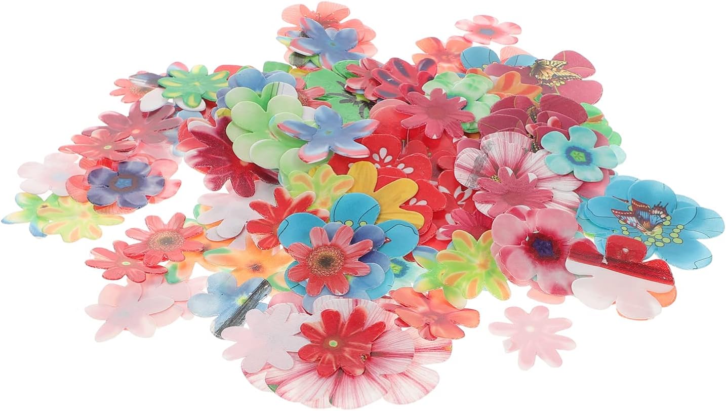 Yardwe 180pcs Edible Flowers for Cake Decorating Rice Paper Flower Cake Topper Cupcake Decor for Wedding Birthday Party Thickness