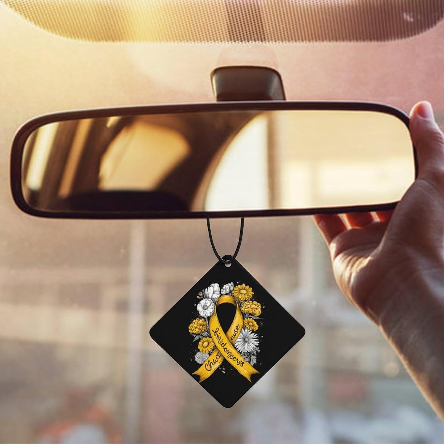 Childhood Cancer Awareness Ribbon Flower Car Air Freshener Hanging Aromatherapy Tablets for Car Accessories Rhombus