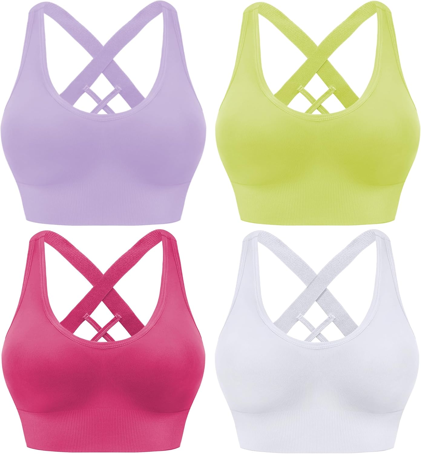 Evercute Sports Bra for Women Padded Medium Support Criss Cross Strappy Bras Seamless High Impact Yoga Exercise Athletic Bras
