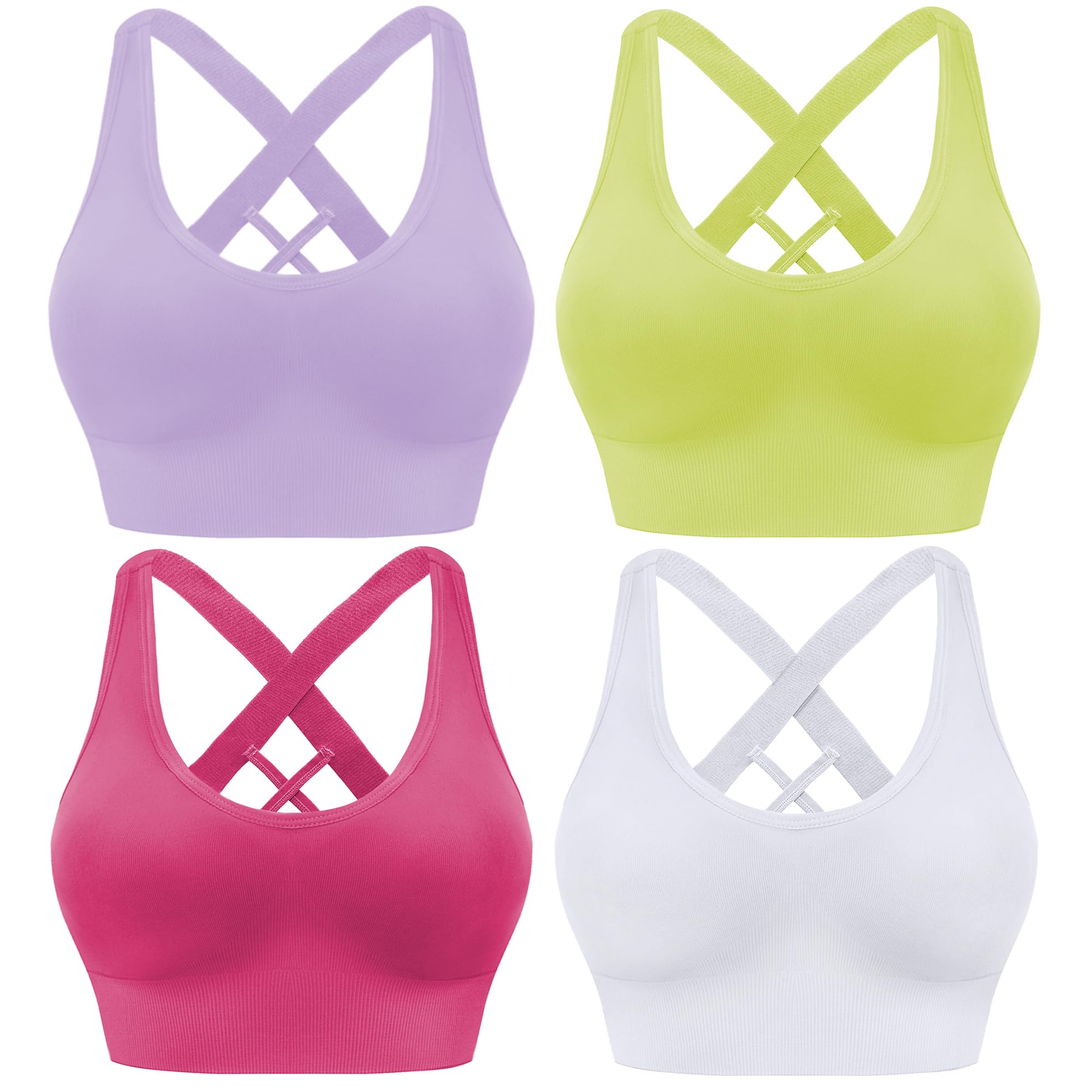 Evercute Soutien-Gorge de Sport rembourré à Bretelles croisées pour Femme, Soutien Moyen, sans Couture, à Fort Impact, pour Yoga, Exercice