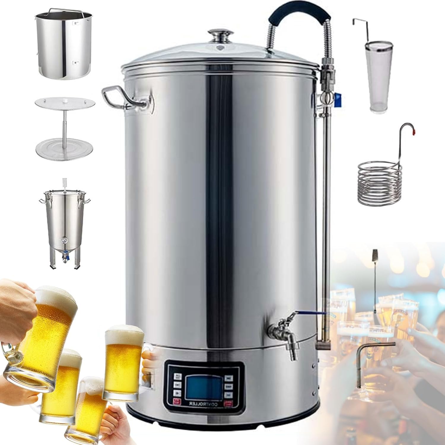 Electric Brewing Kettle,Stainless Steel Beer Brewing Kit,with Turbo Cooling / 7-Stage Temperature Control, for Home and Commercial (40L)