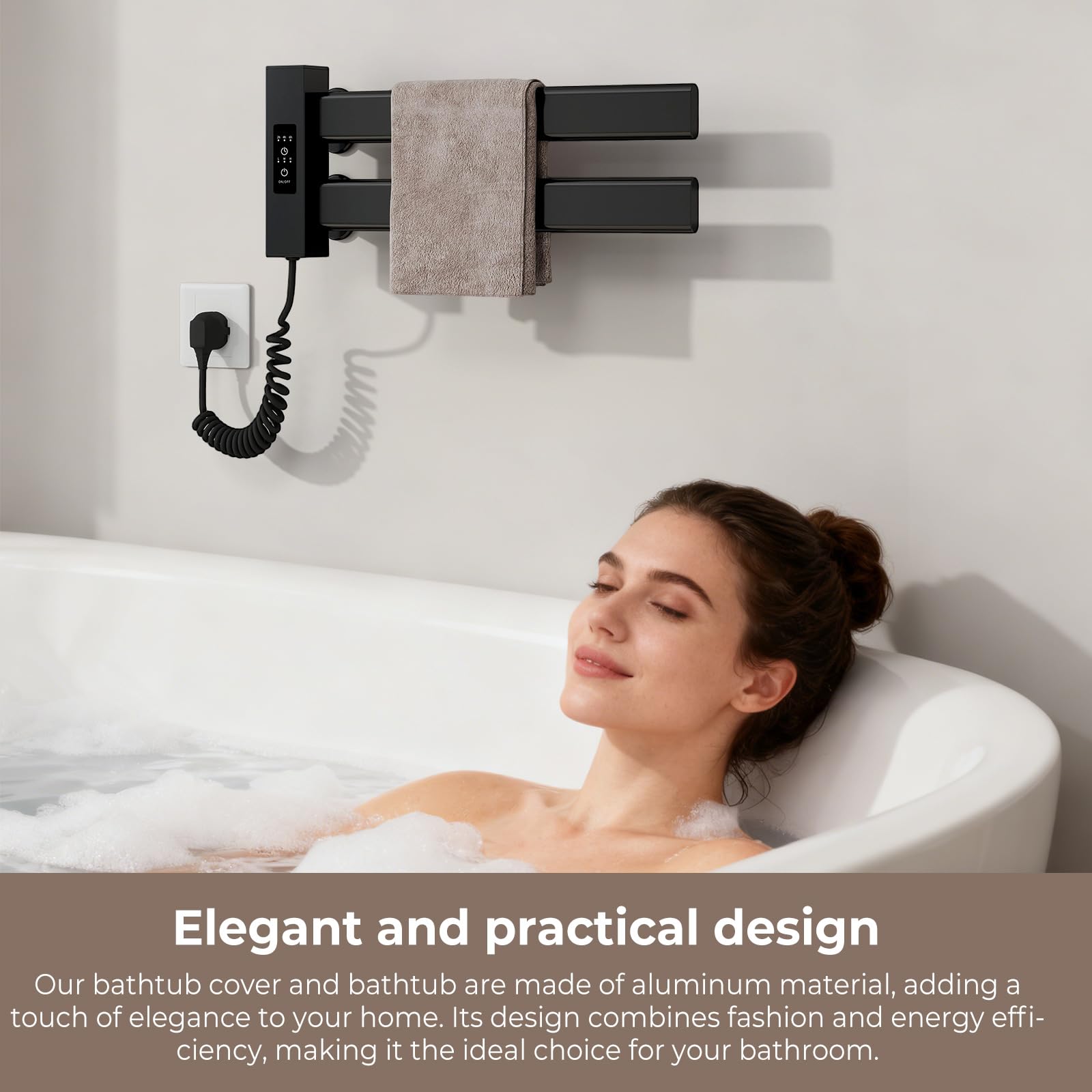 Secador de toallas eléctrico de pared, 2/4/8H, temporizador, pantalla táctil LED | 80 W - Calentador de toallas de temperatura ajustable 50/60/70 ℃, 45 x 18 cm secador toalla eléctrica, calentador de baño